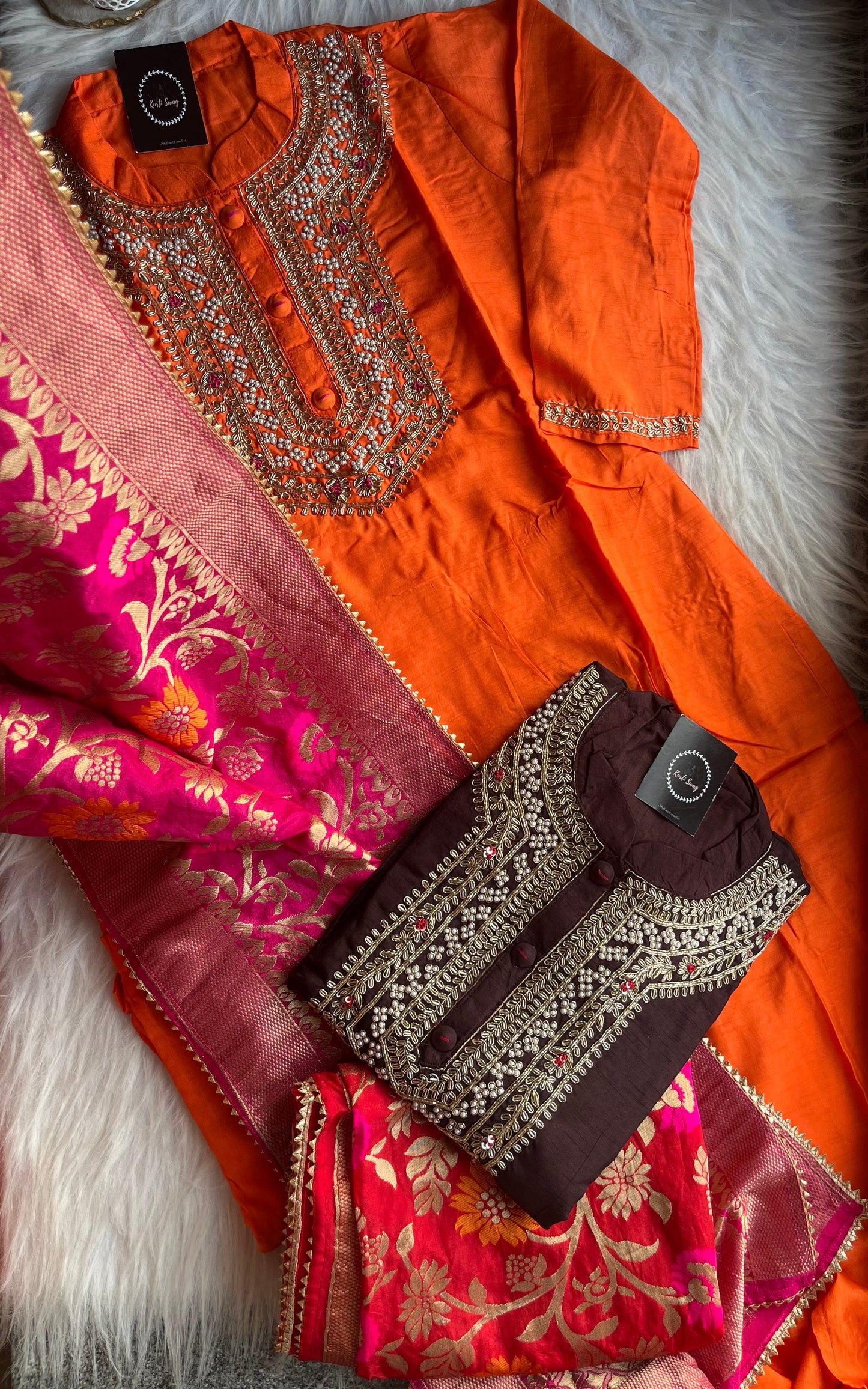 “AAMNA” Dola Silk Hand Embroidered Suit Set With Banarasi Dupatta ✨