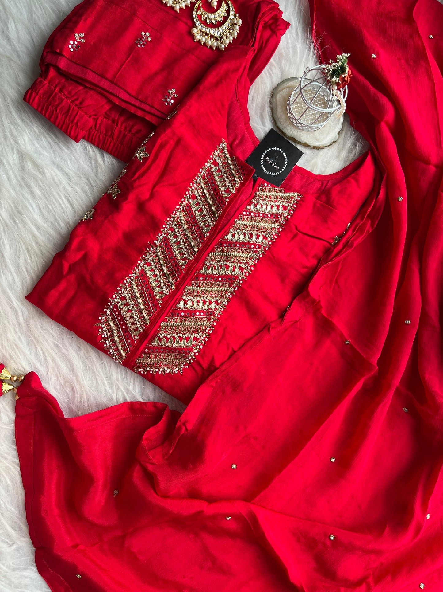 “AAHANA” Dola Silk Party Wear Suit Set With Zardosi & Gota Handwork