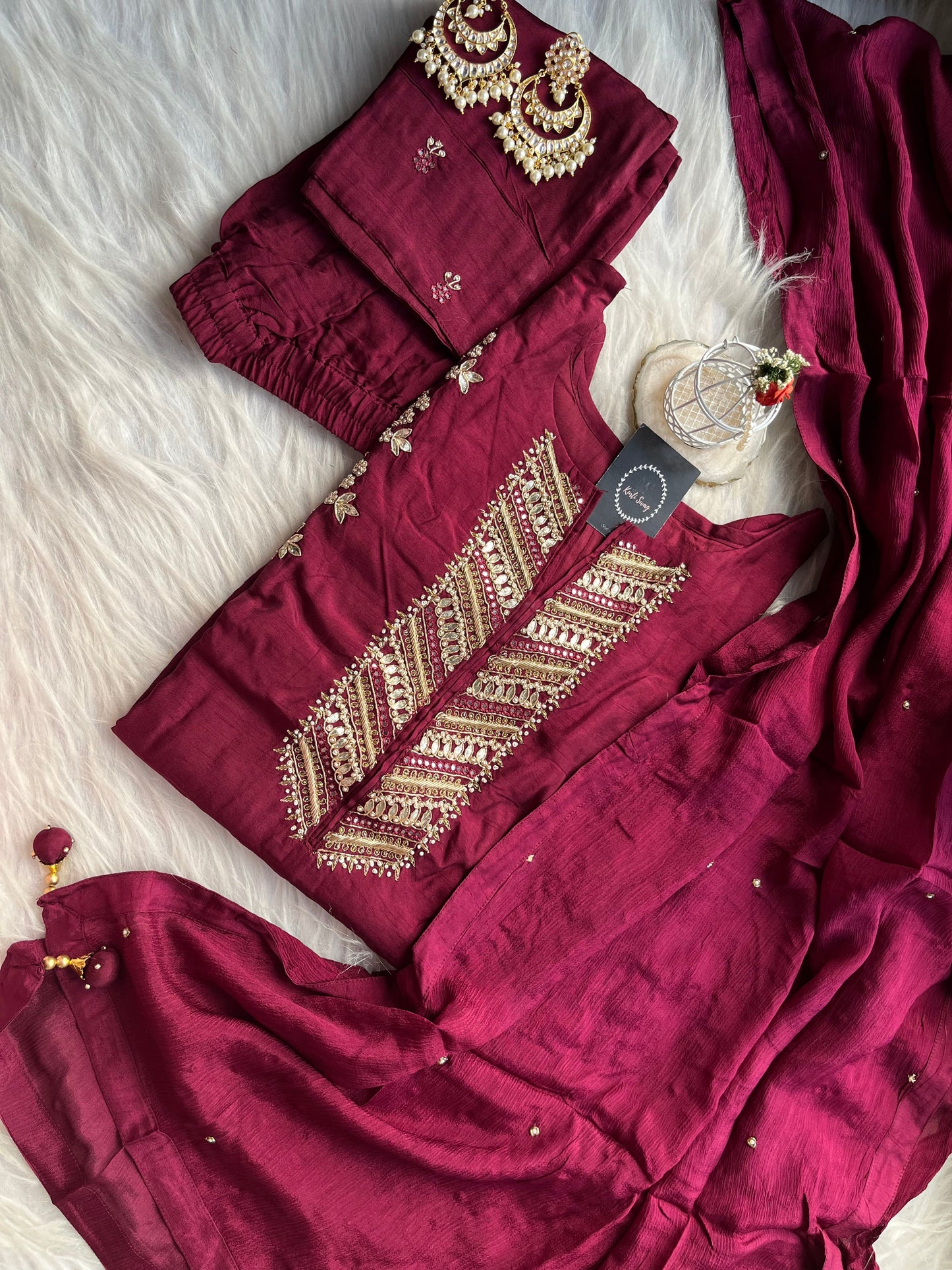 “AAHANA” Dola Silk Party Wear Suit Set With Zardosi & Gota Handwork