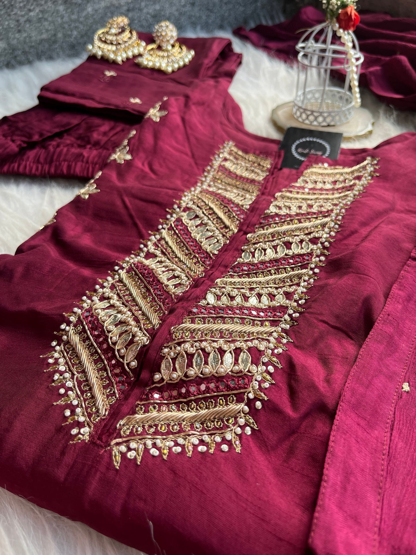 “AAHANA” Dola Silk Party Wear Suit Set With Zardosi & Gota Handwork