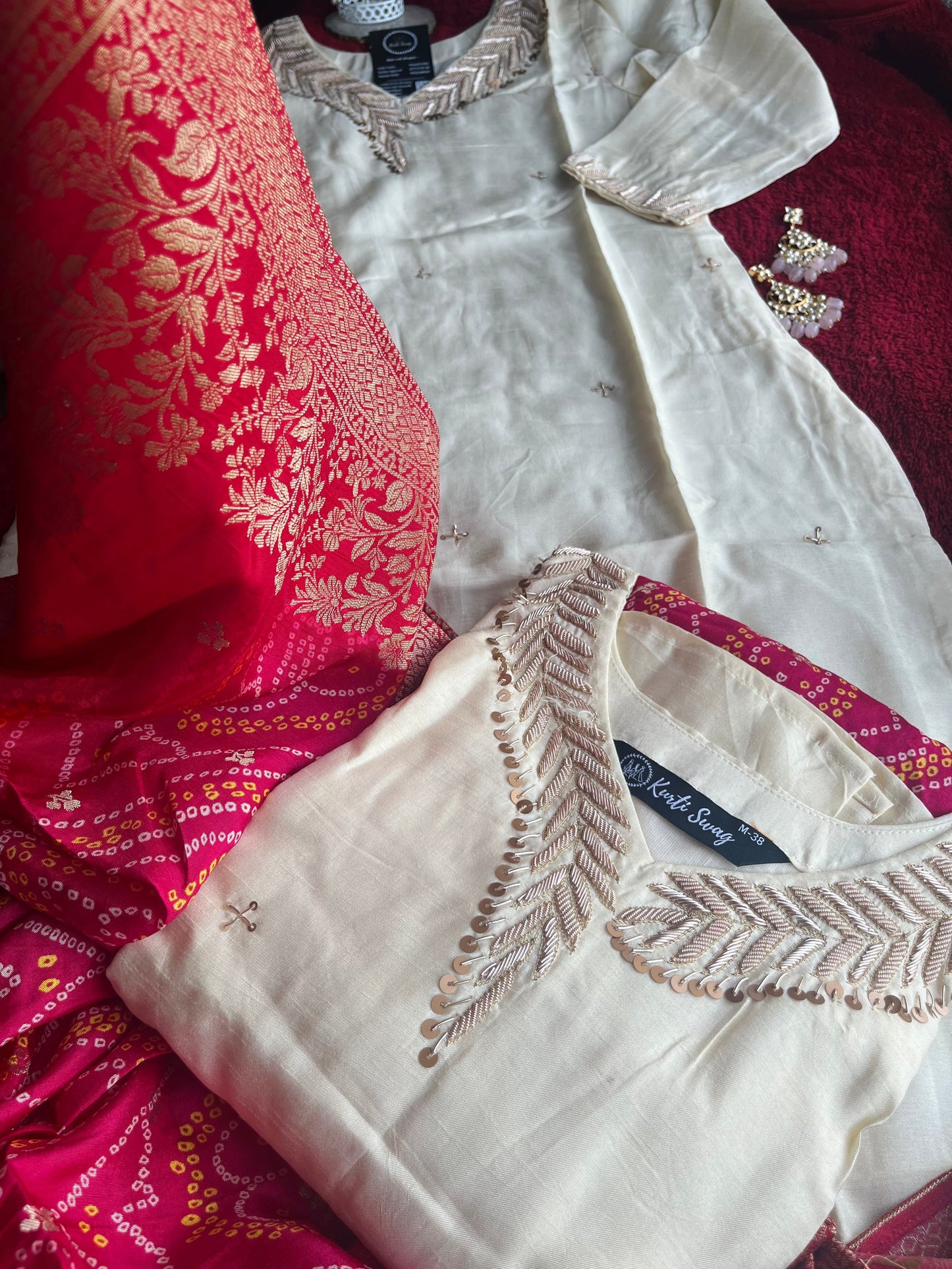 “AMRUTA” Dola Silk Suit Set an Off White 💕✨