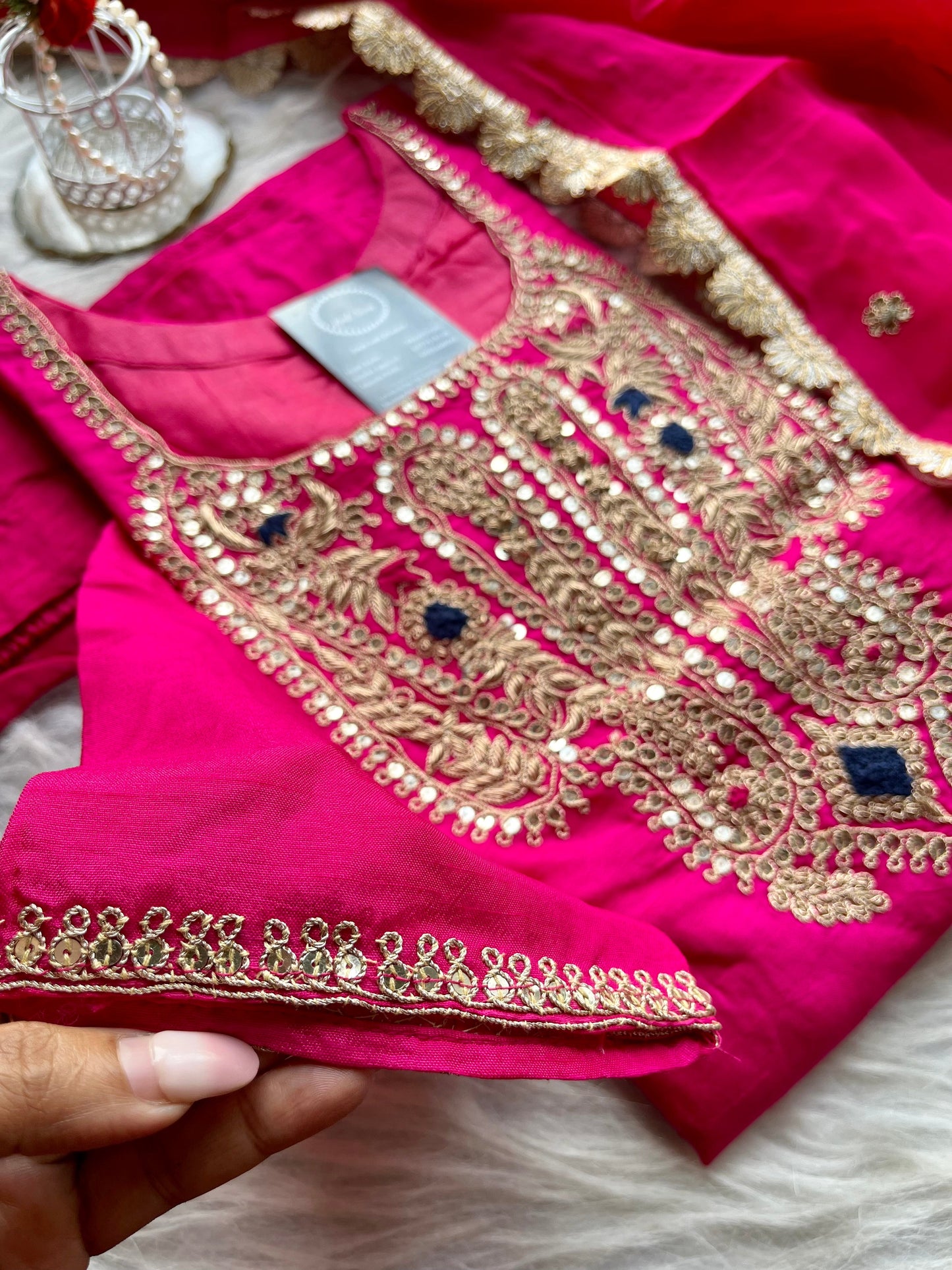 “AASHVI” Dola Silk Zardosi Embroidered Suit Set