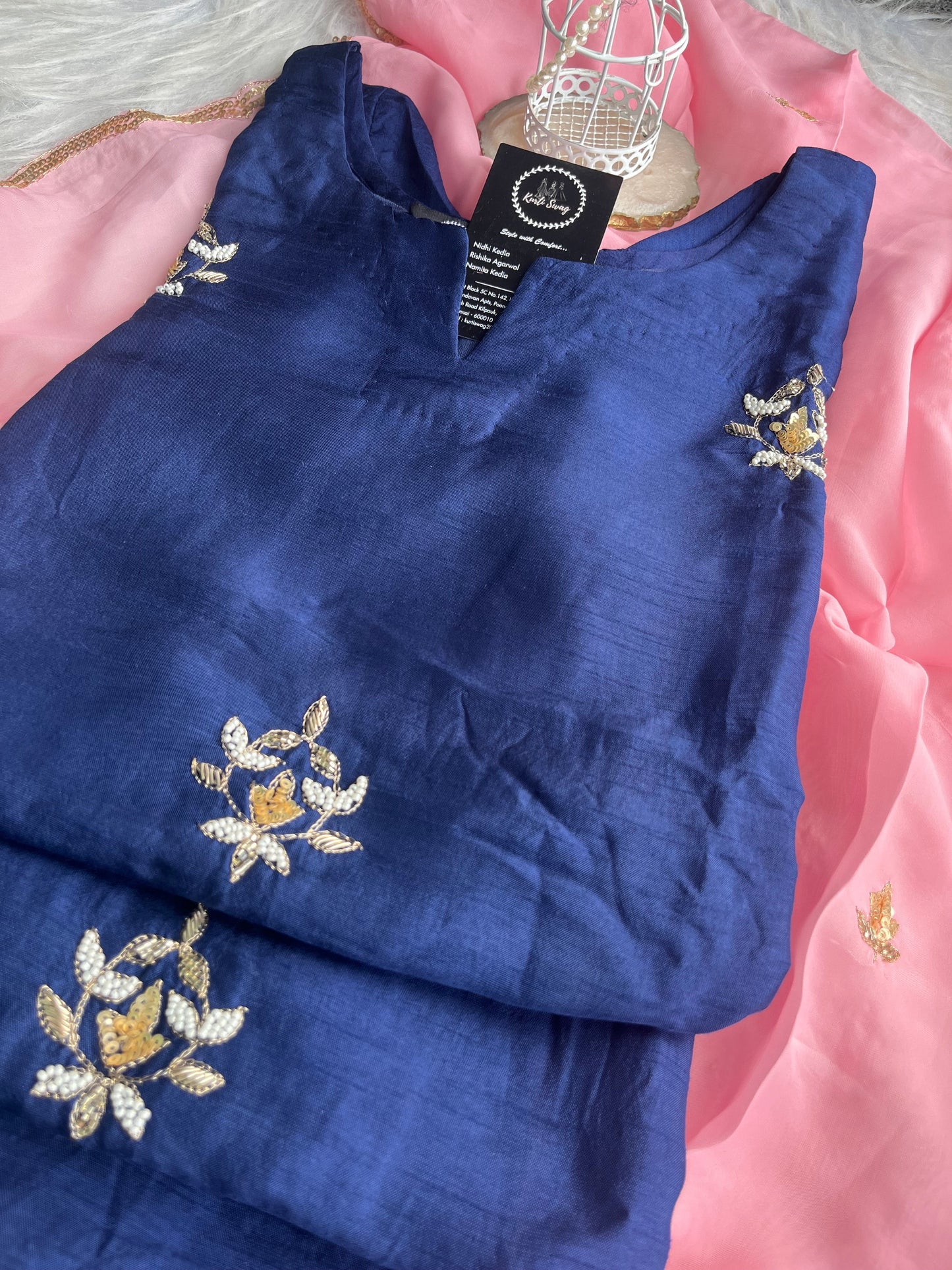 “AARNA” Premium Dola Silk Kurta Set In Navy Blue 💕🧿