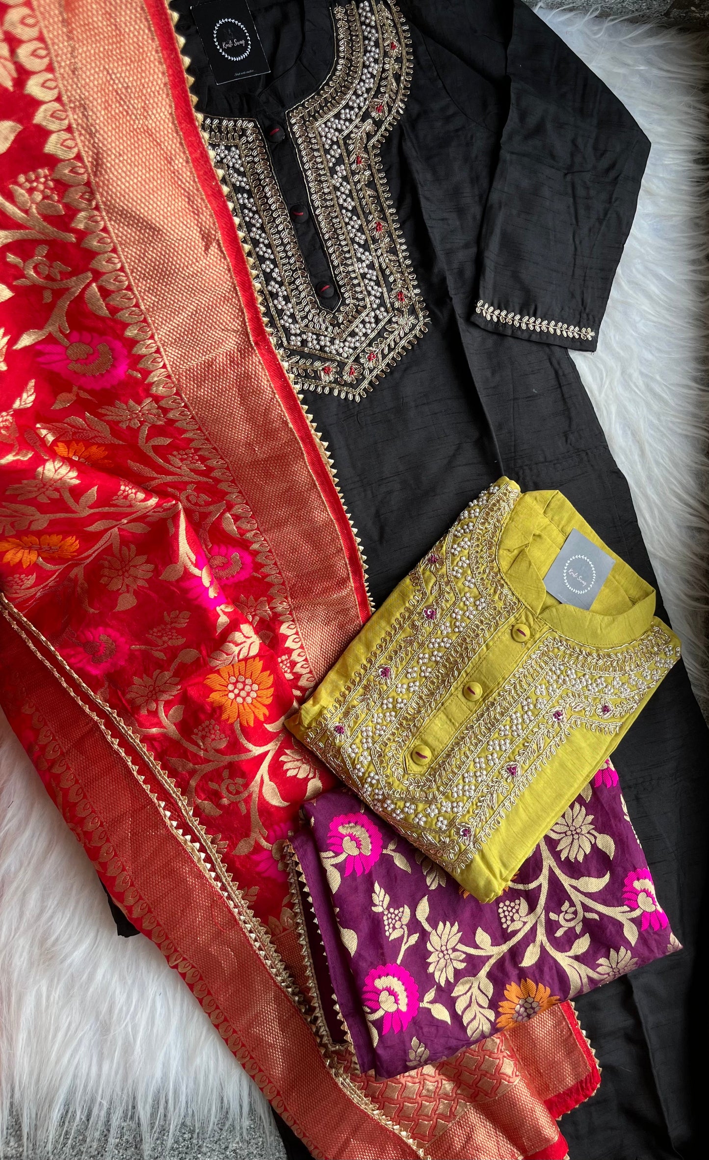 “AAMNA” Dola Silk Hand Embroidered Suit Set With Banarasi Dupatta ✨