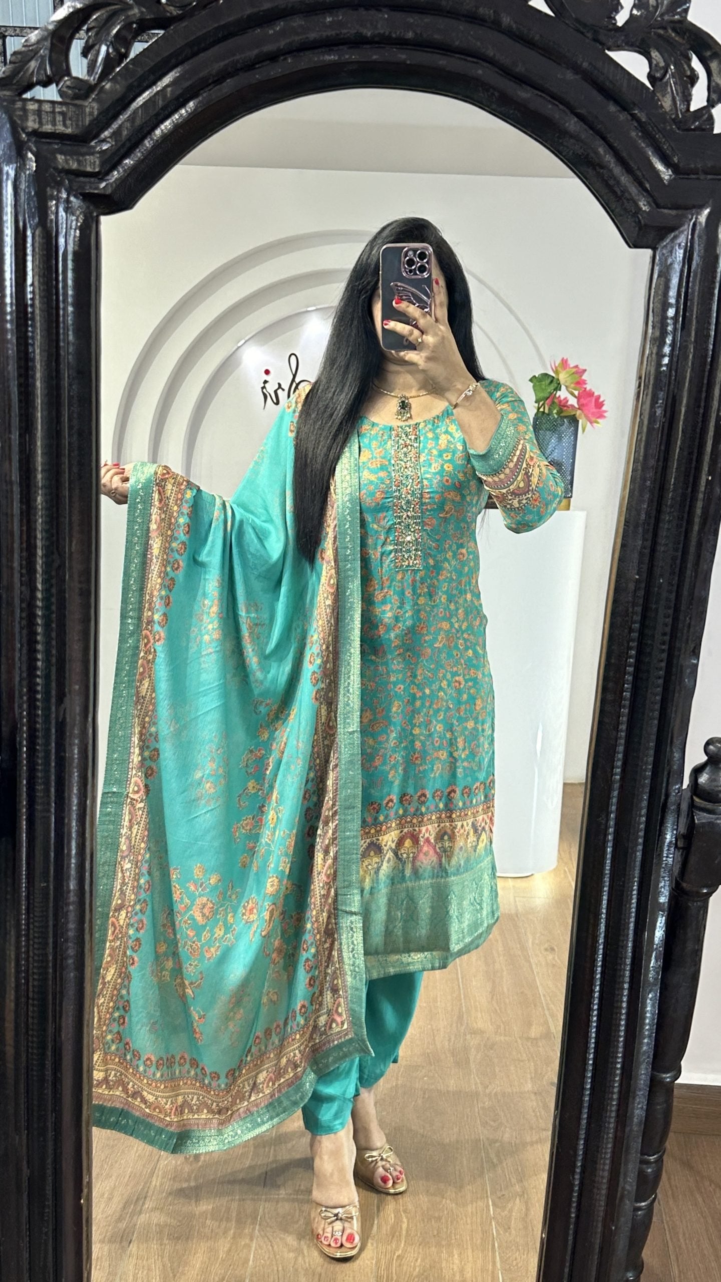 Blue Handworked Round Neck Kurti (HK15)