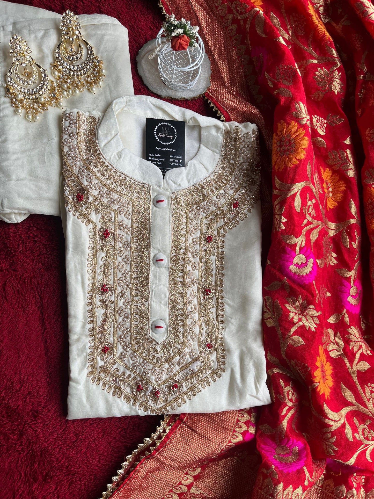 “AAMNA” Dola Silk Hand Embroidered Suit Set With Banarasi Dupatta ✨