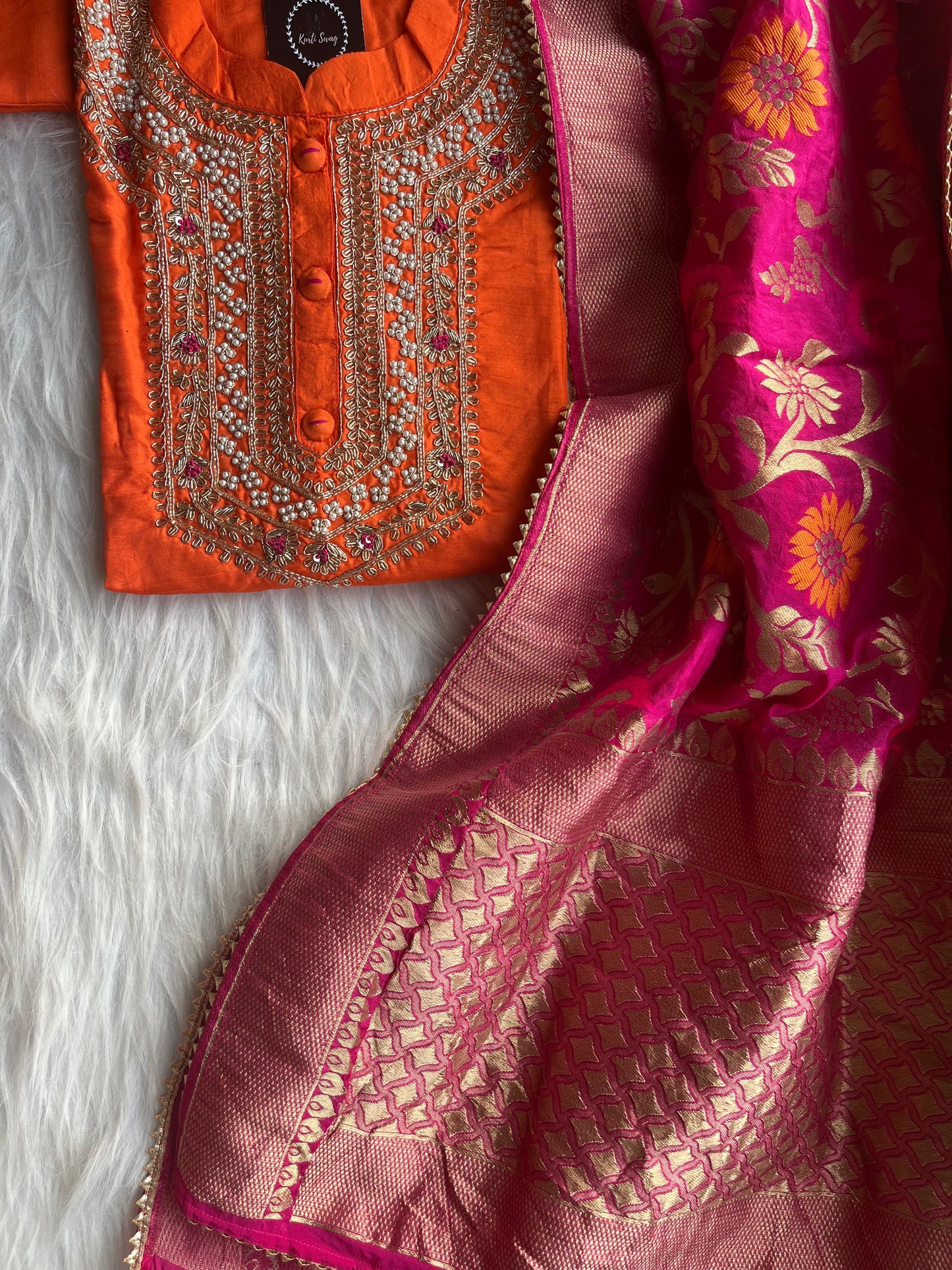 “AAMNA” Dola Silk Hand Embroidered Suit Set With Banarasi Dupatta ✨