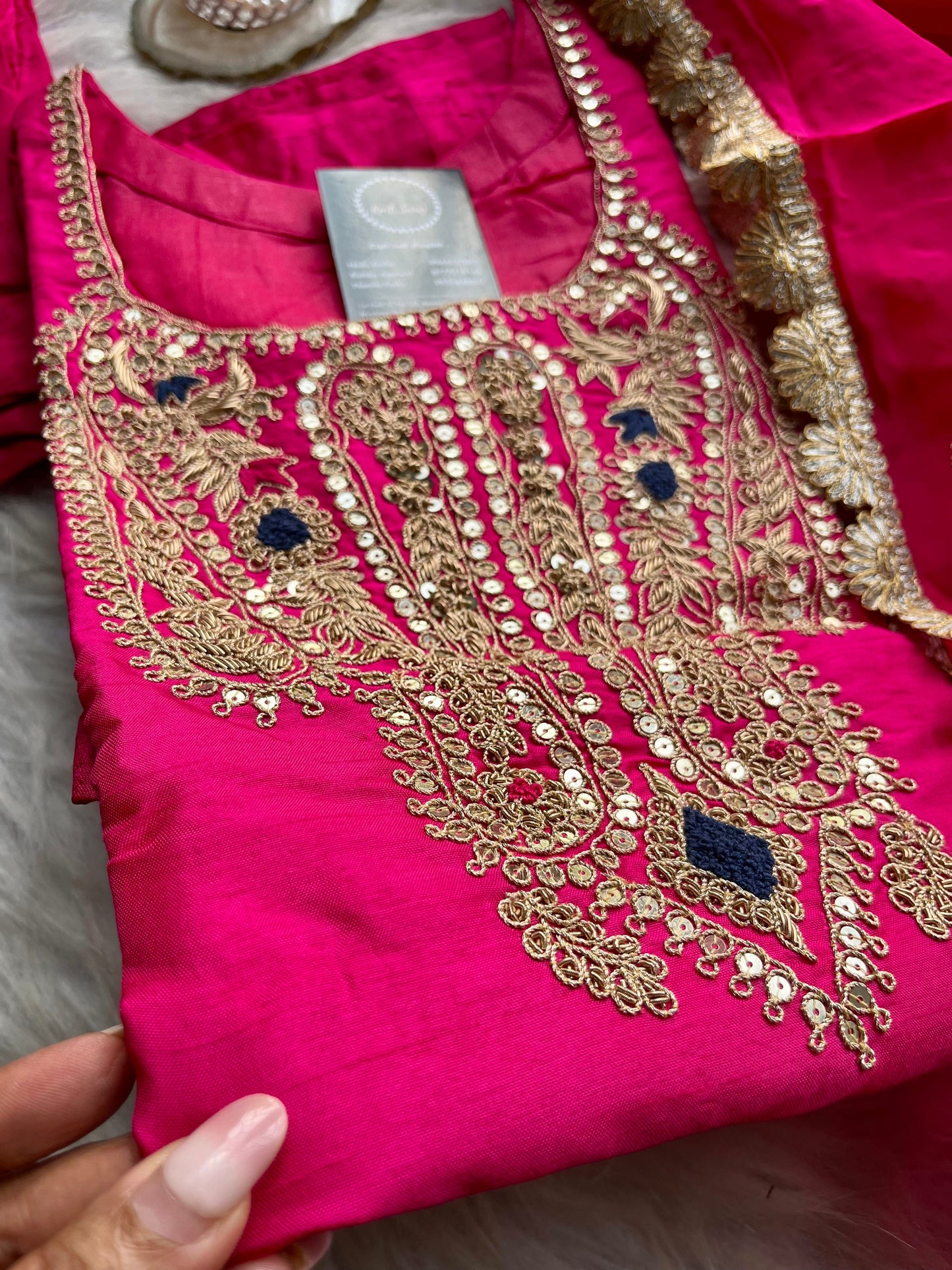 “AASHVI” Dola Silk Zardosi Embroidered Suit Set