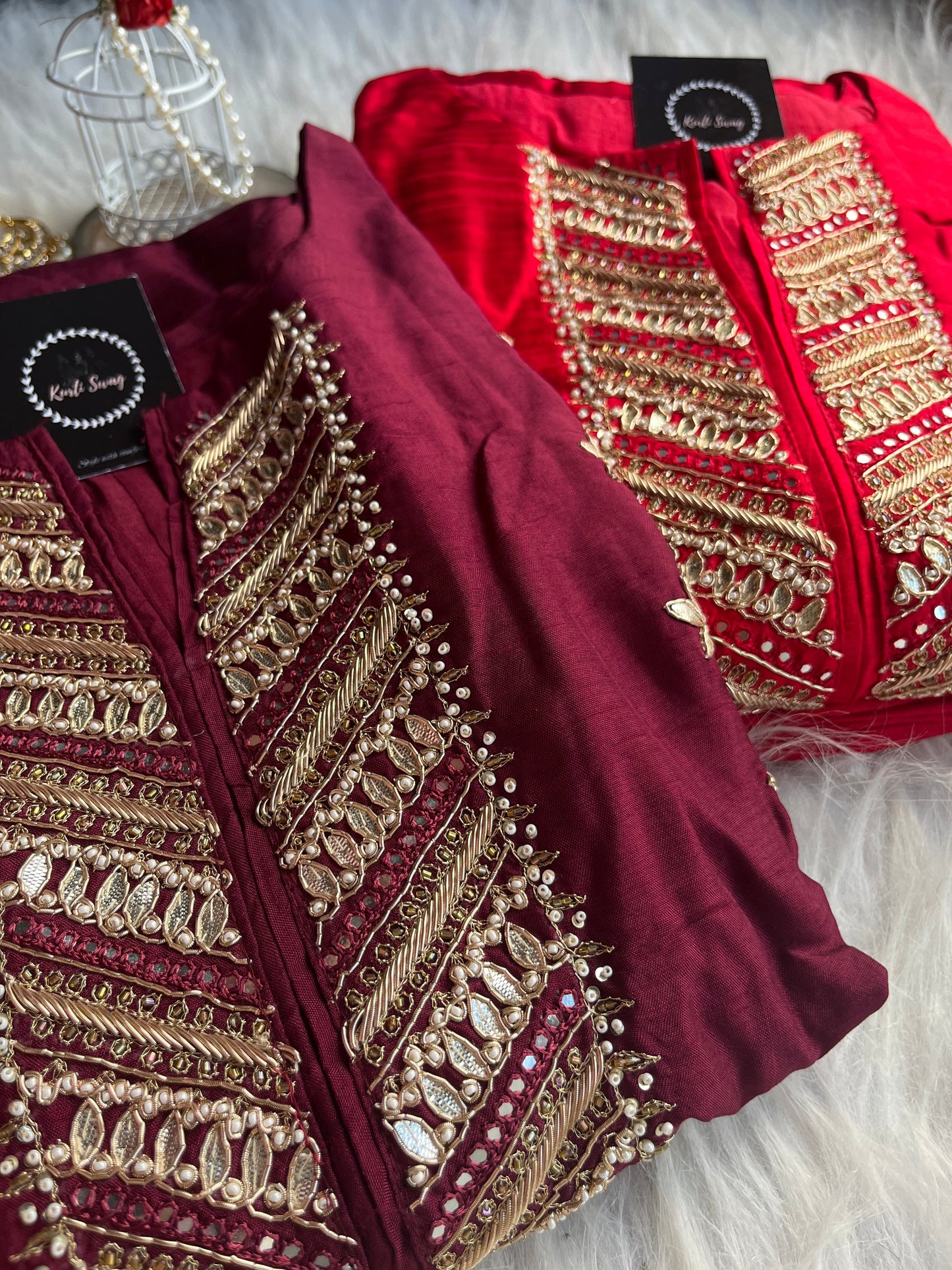 “AAHANA” Dola Silk Party Wear Suit Set With Zardosi & Gota Handwork