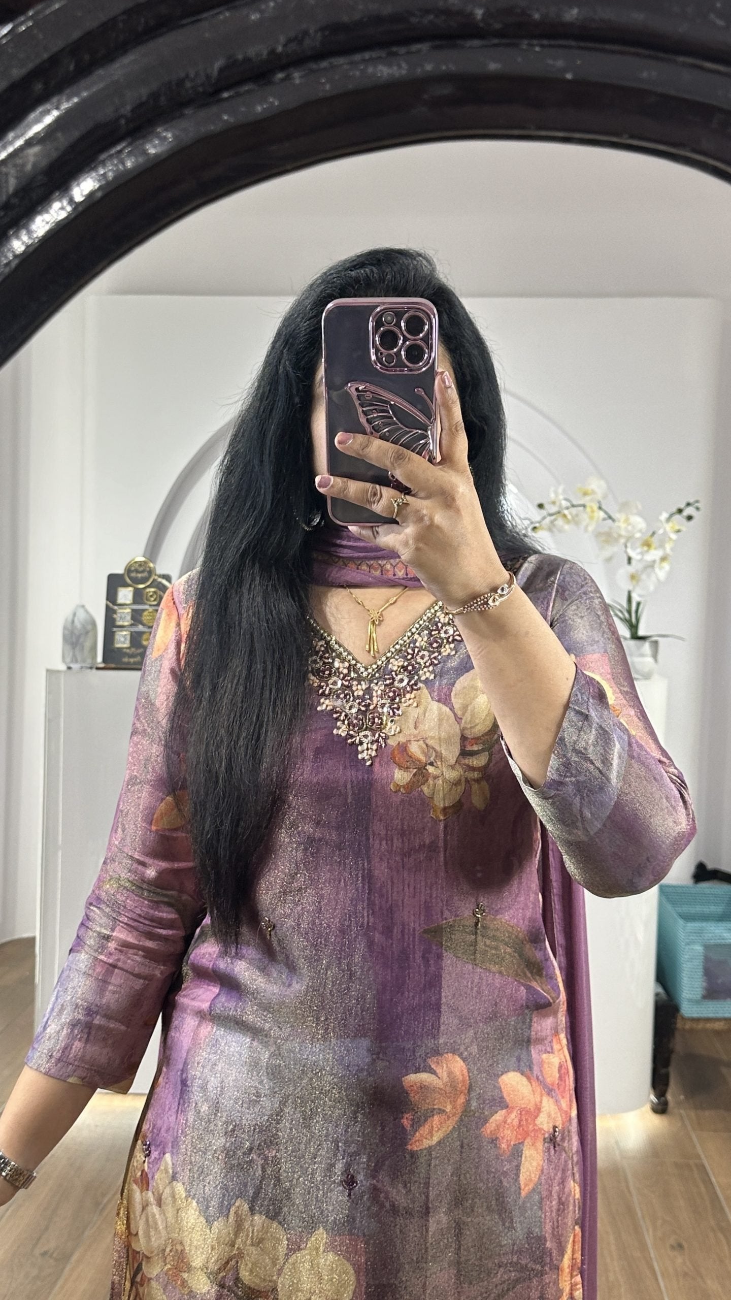 Lavender Tissue V Neck Kurti