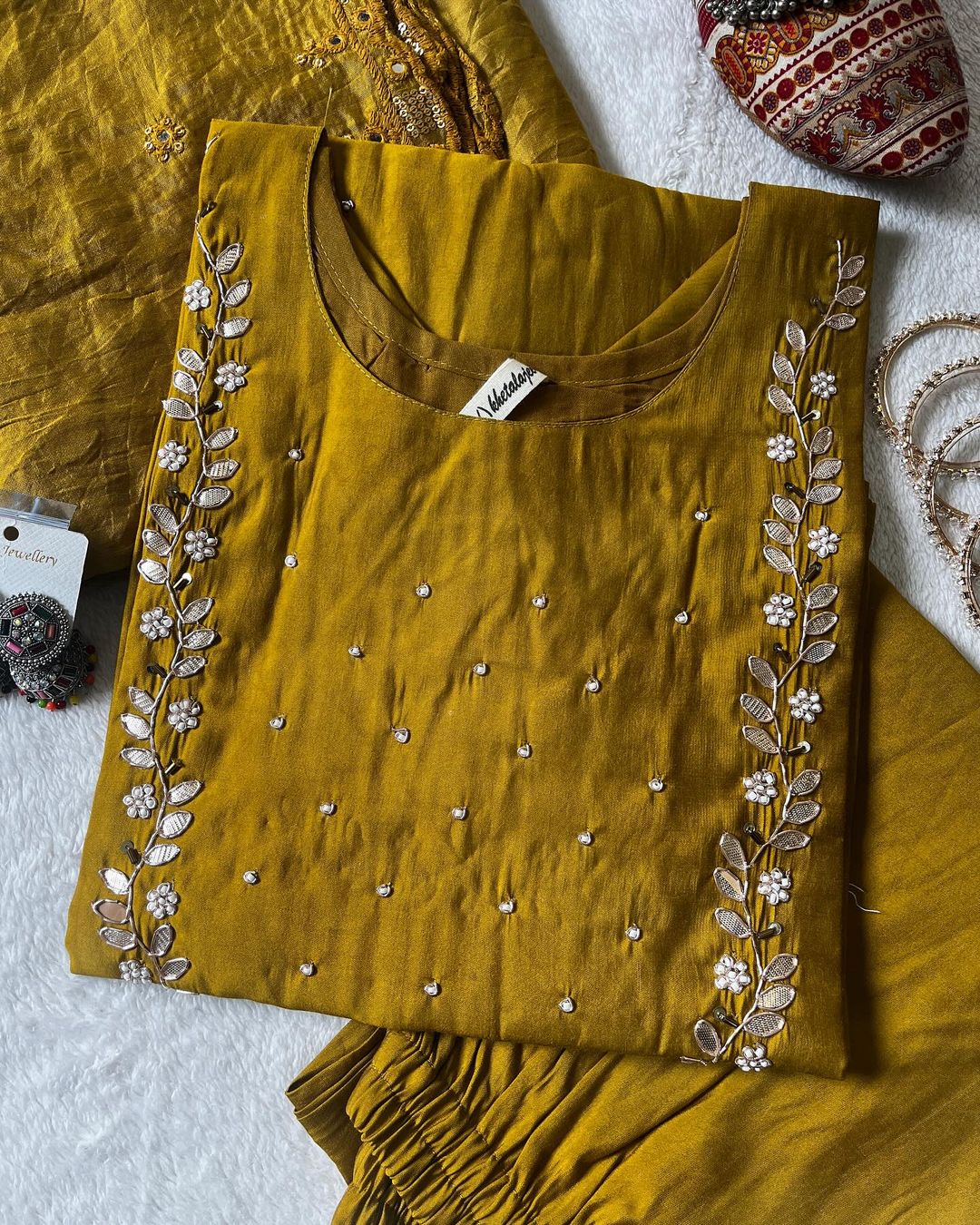 Neck work Readymade kurta pant with Dupatta set