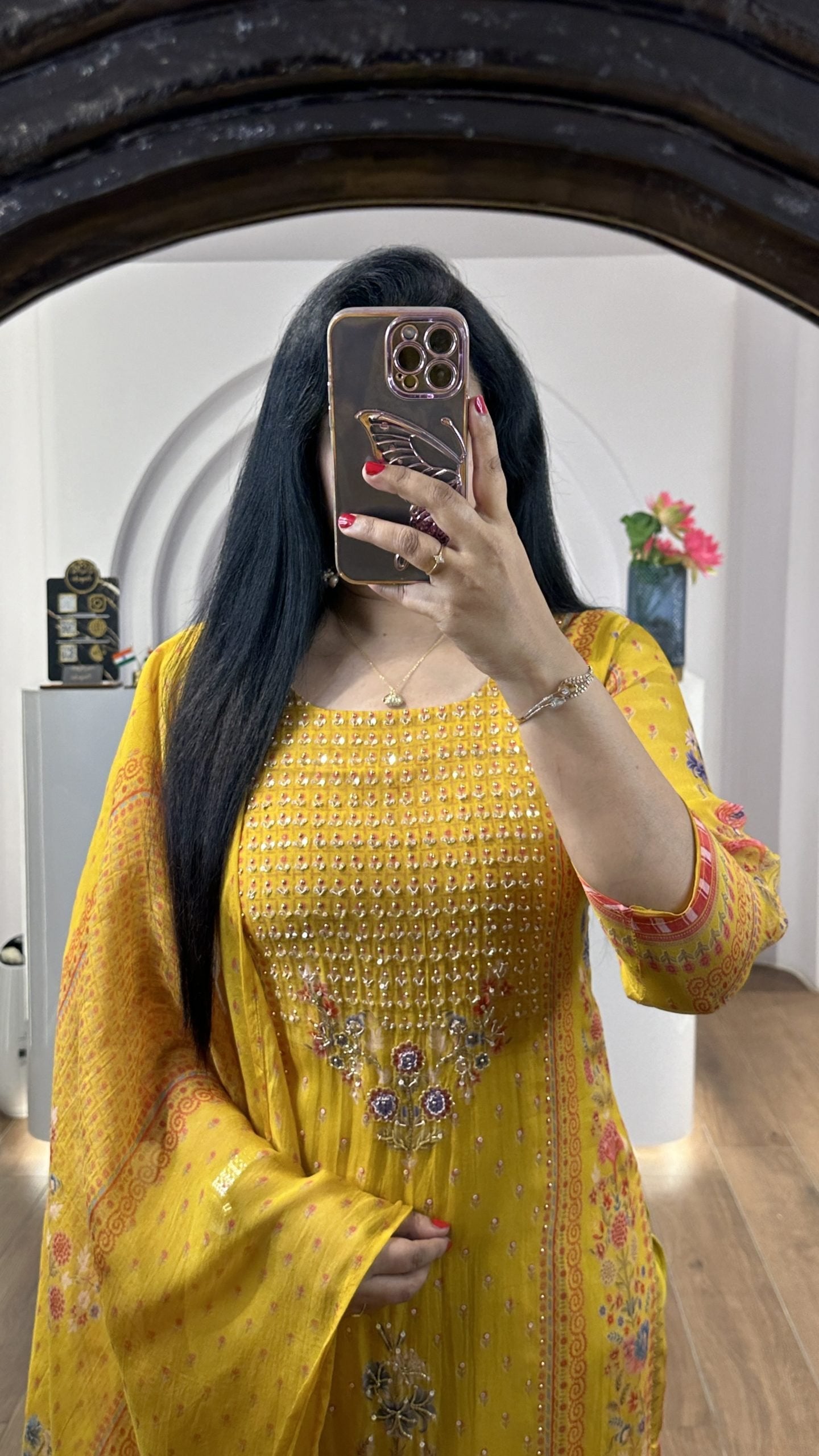 Yellow Handworked Round Neck Kurti (HK12)