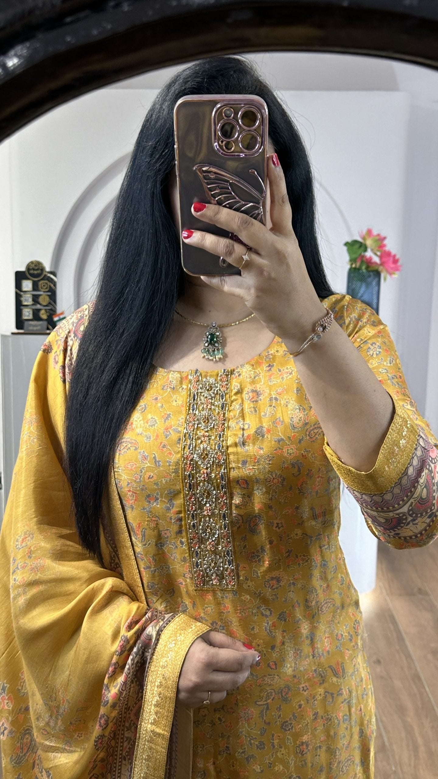 Yellow Handworked Round Neck Kurti (HK14)