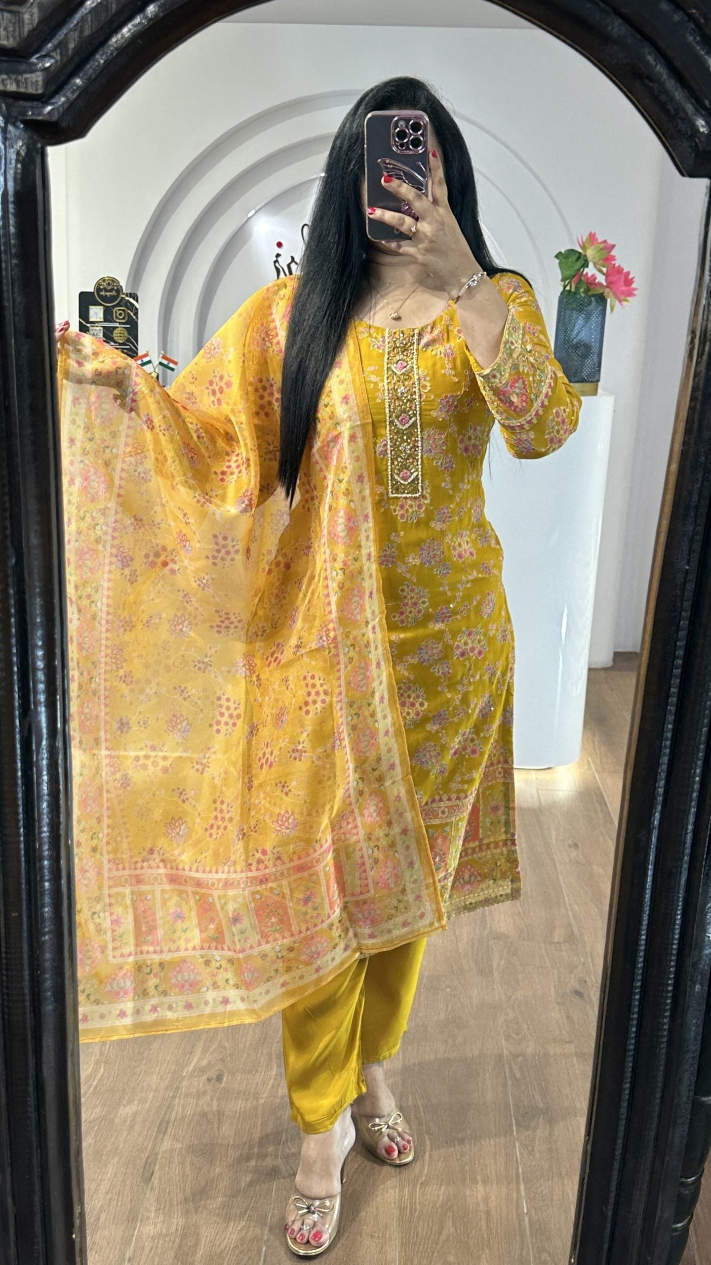 Yellow Handworked Round Neck Kurti (HK17)