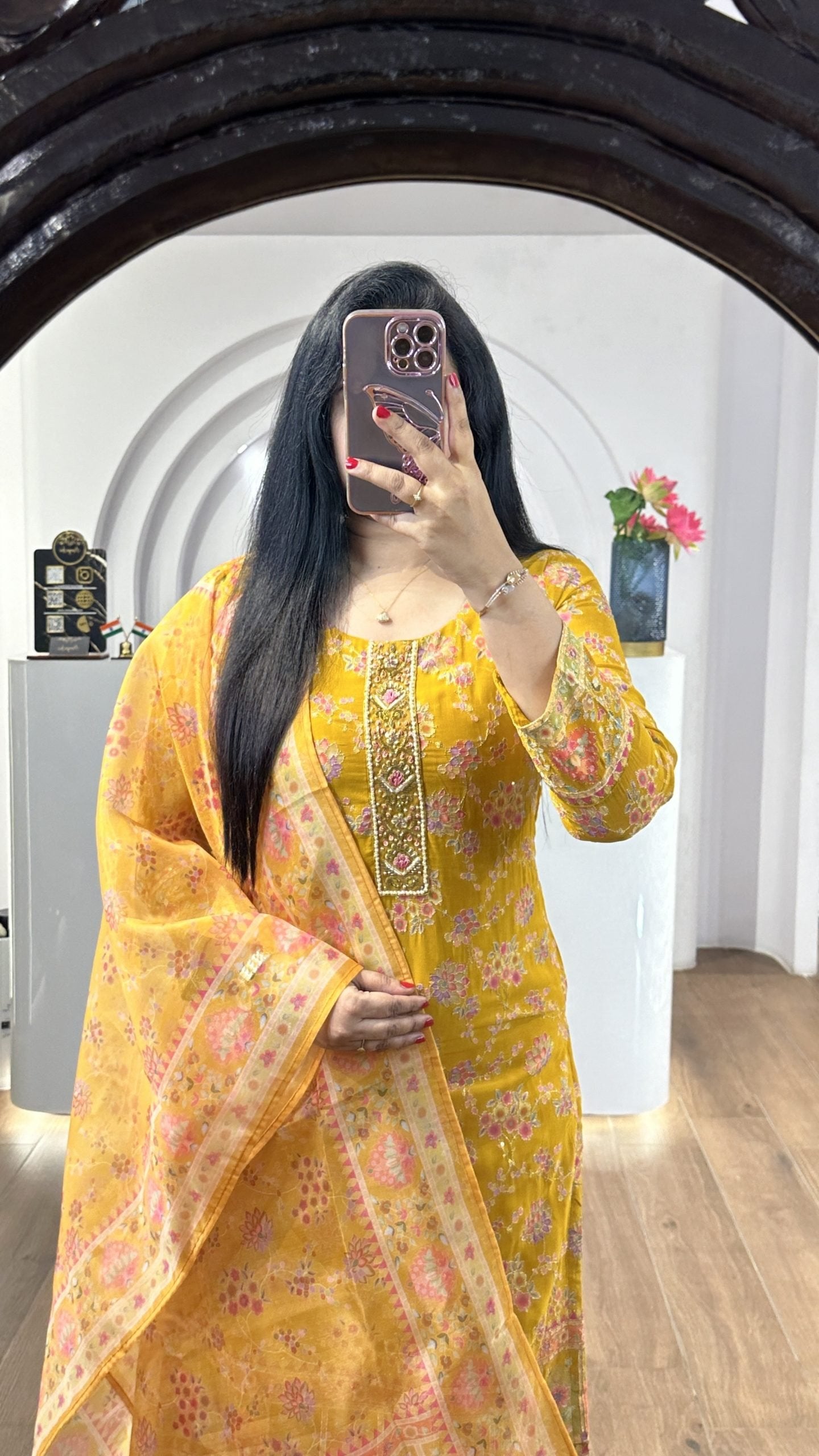 Yellow Handworked Round Neck Kurti (HK17)