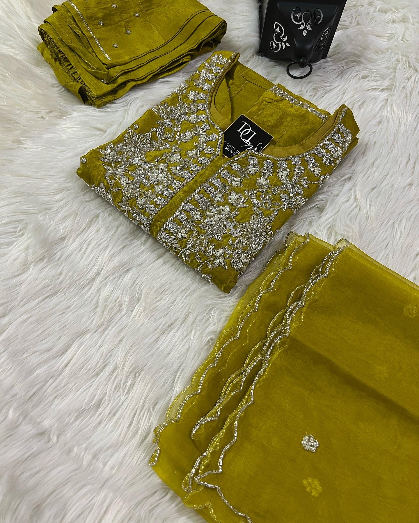 Maslin Designer Embroidery with Zardosi Yellow Set