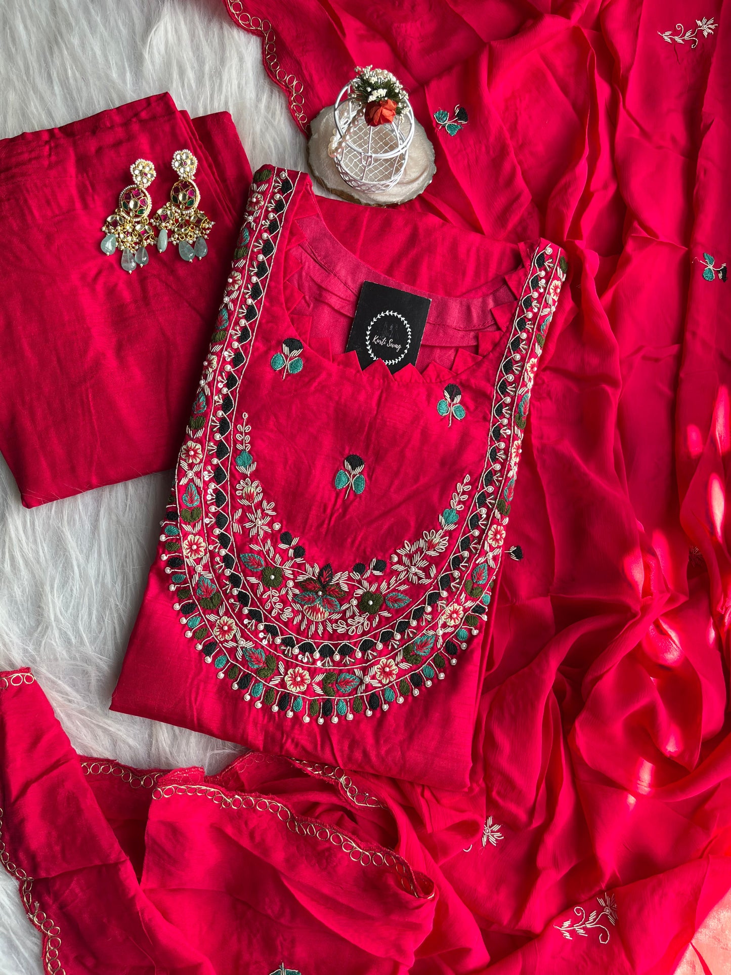 “AASHNA” Pink Dola suit with hand embroidery - Festive Wear