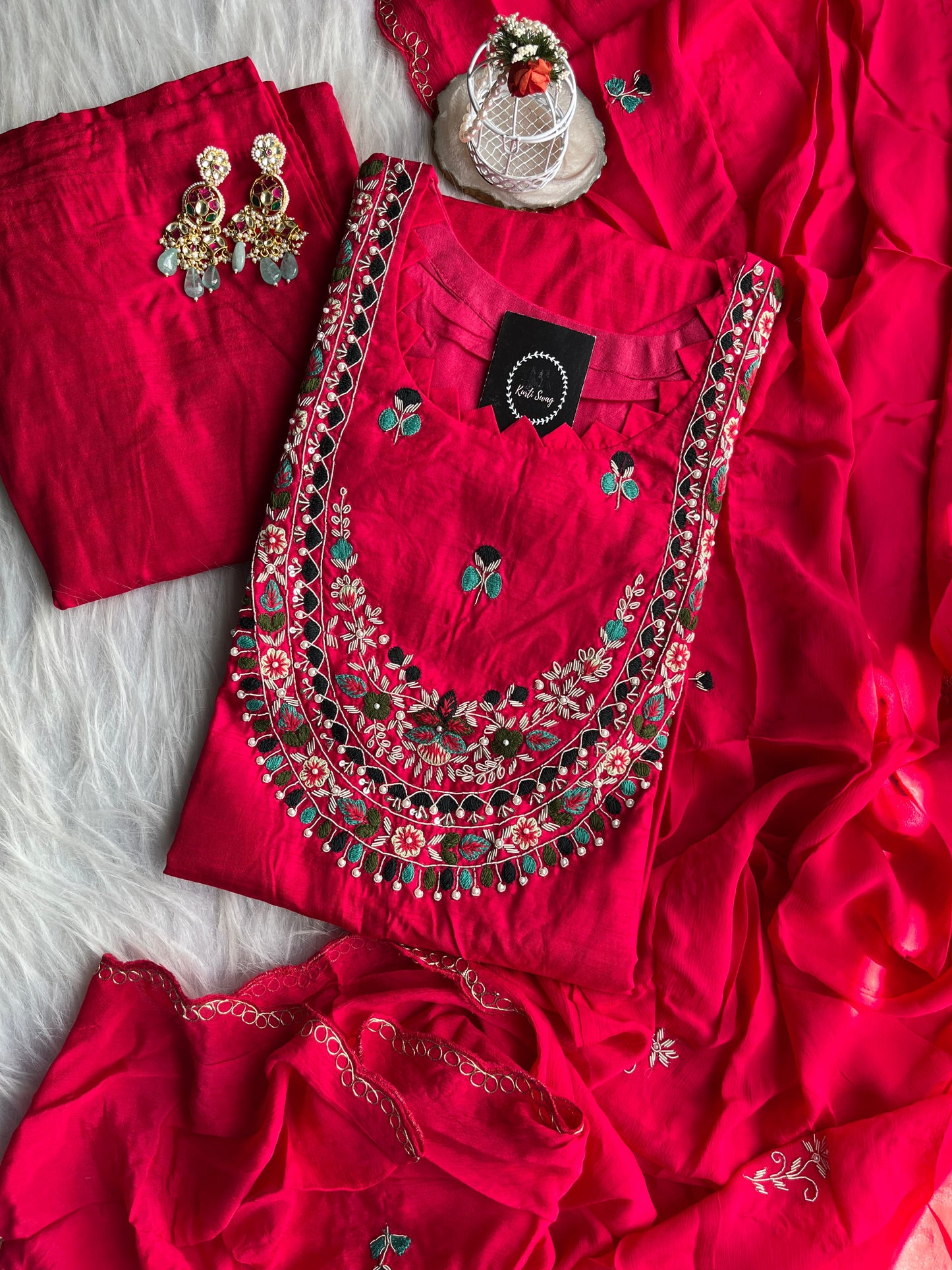 “AASHNA” Pink Dola suit with hand embroidery - Festive Wear