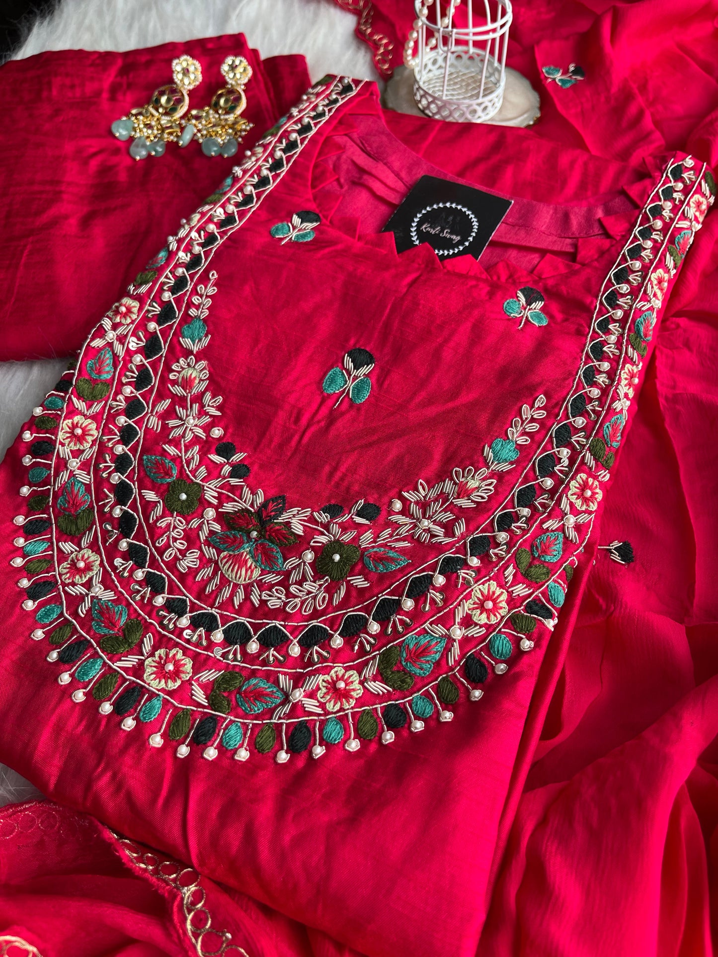 “AASHNA” Pink Dola suit with hand embroidery - Festive Wear
