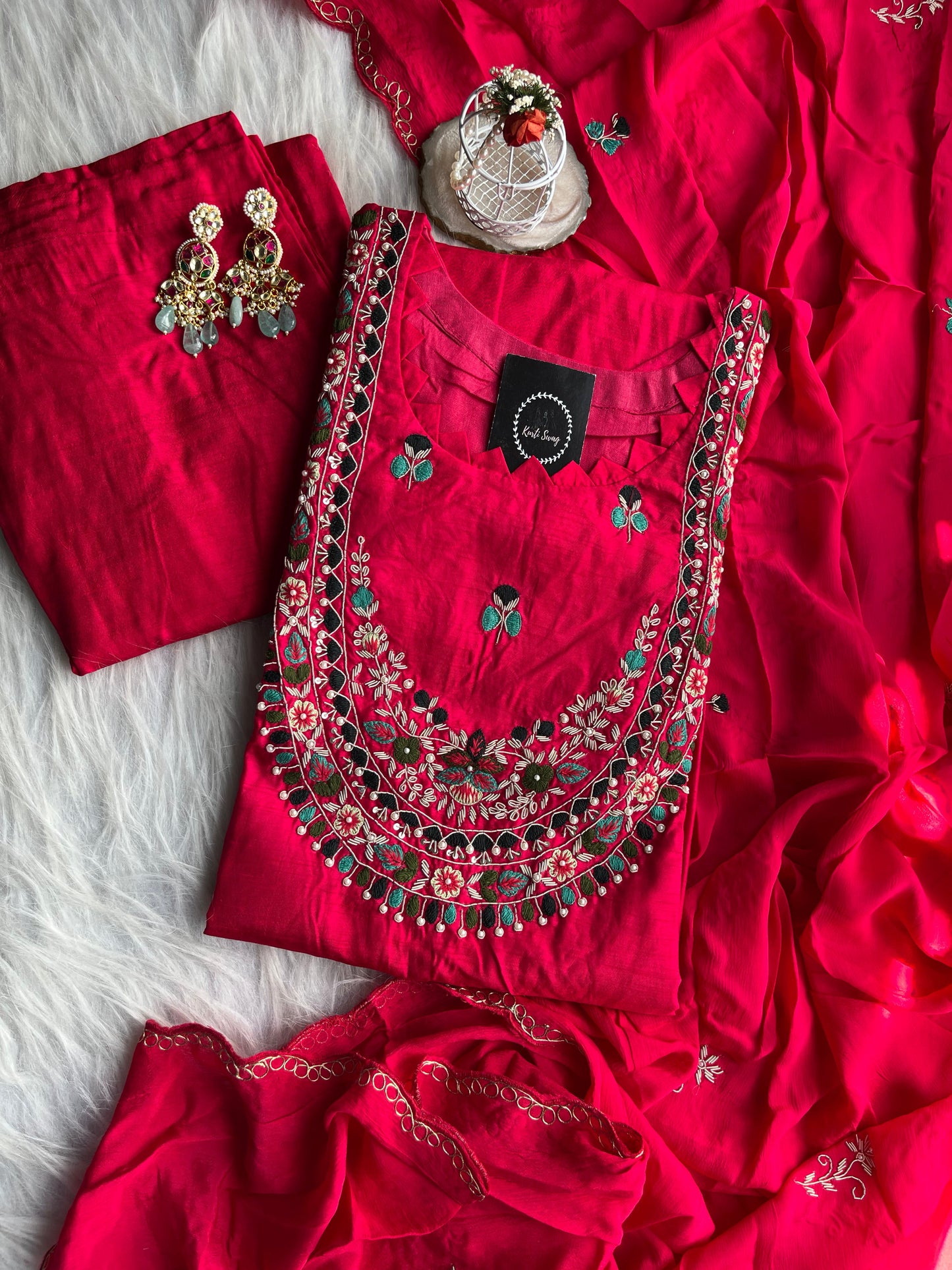 “AASHNA” Pink Dola suit with hand embroidery - Festive Wear