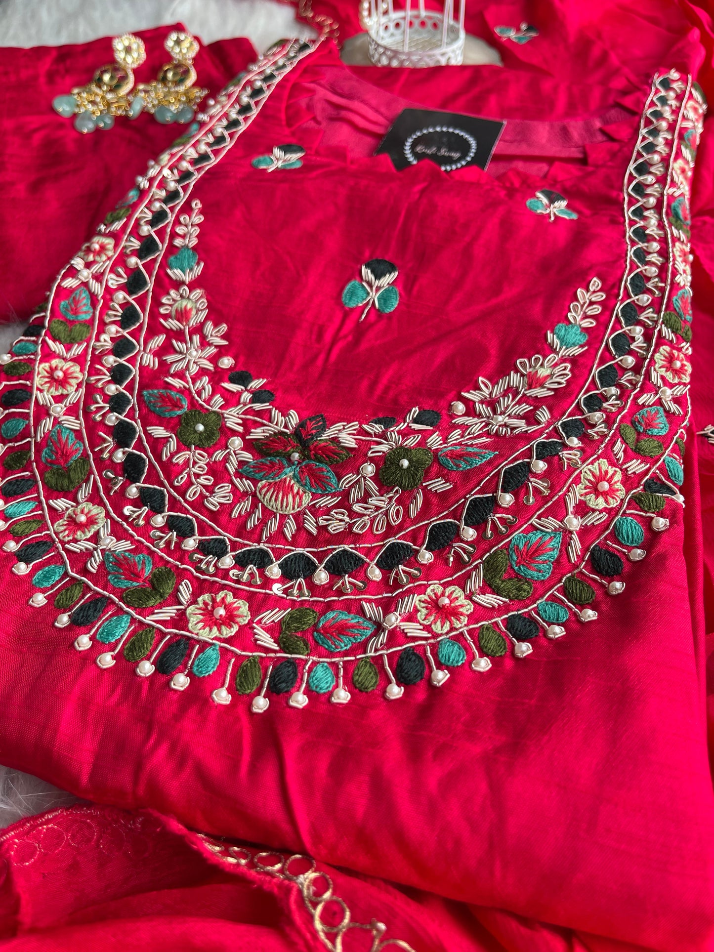 “AASHNA” Pink Dola suit with hand embroidery - Festive Wear