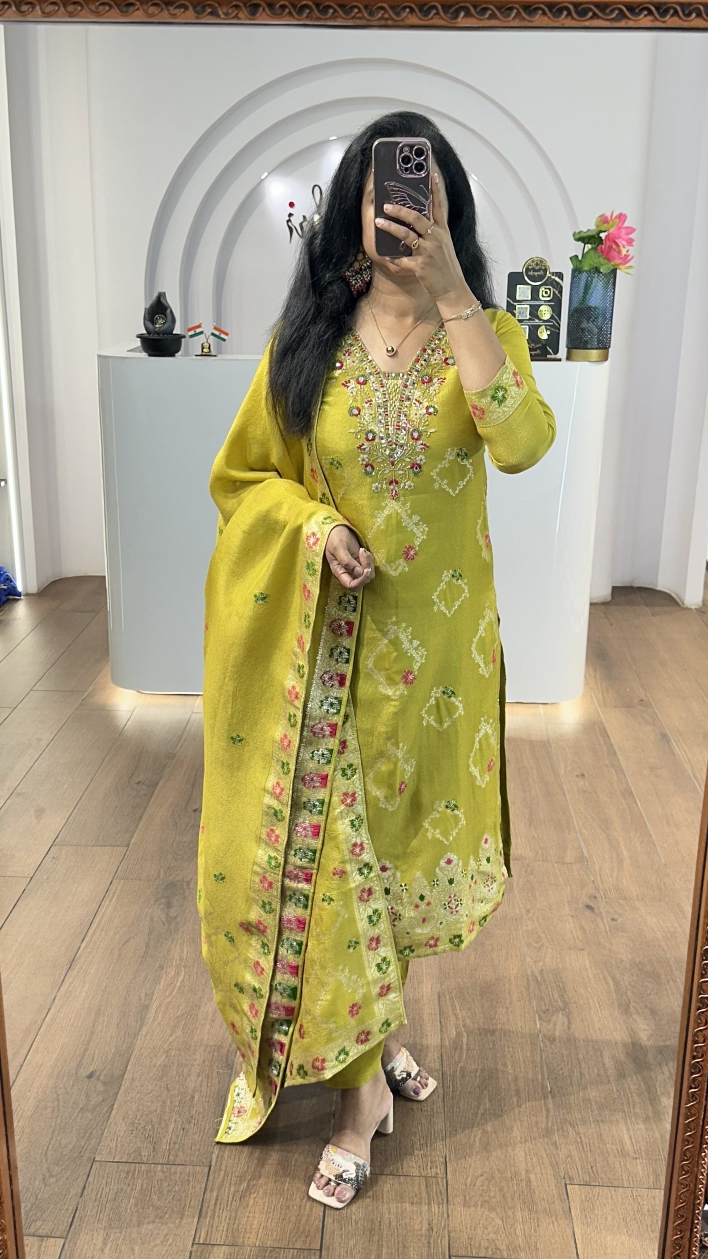 Light Green Tissue Floral Handworked Kurti