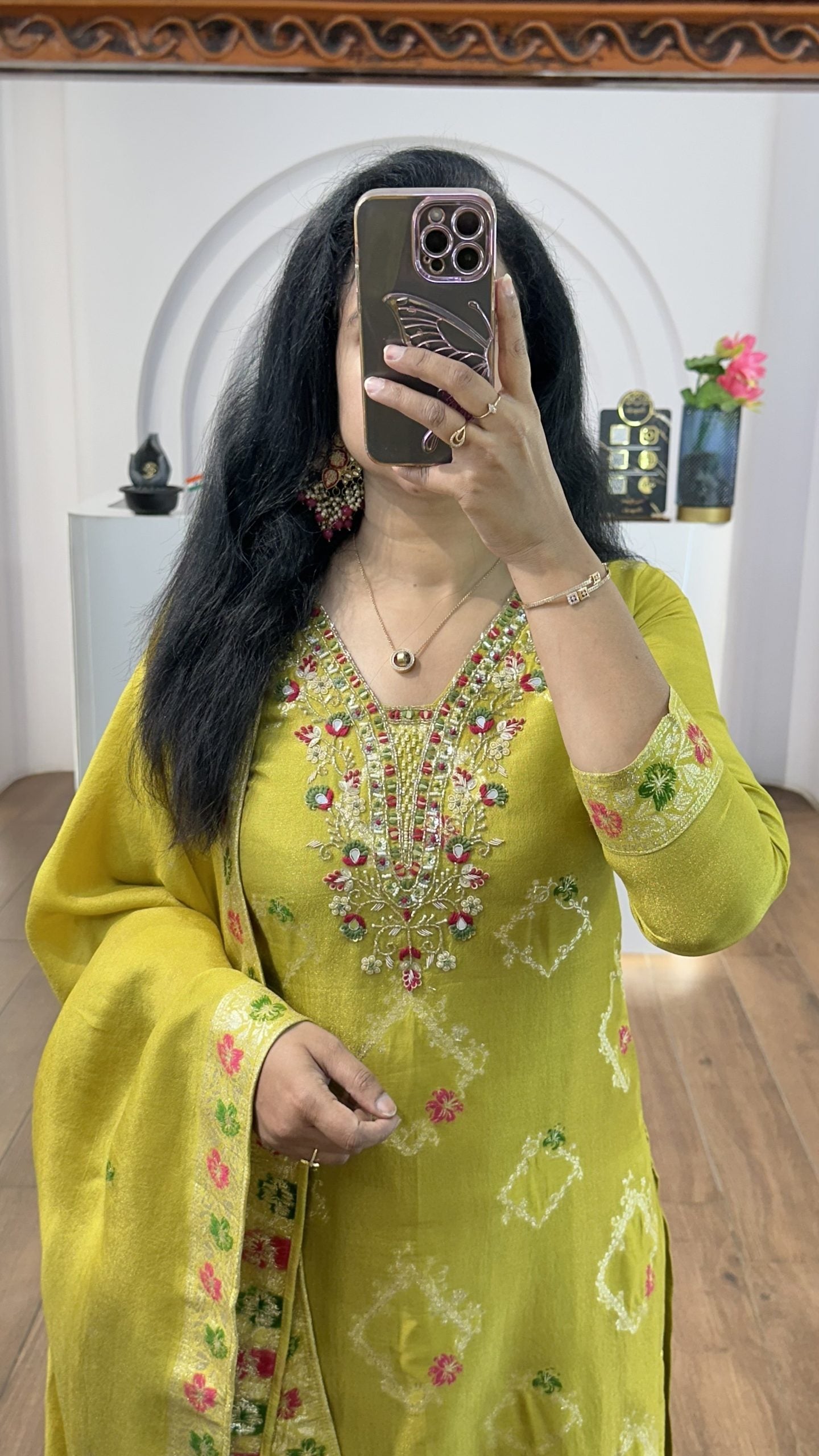 Light Green Tissue Floral Handworked Kurti