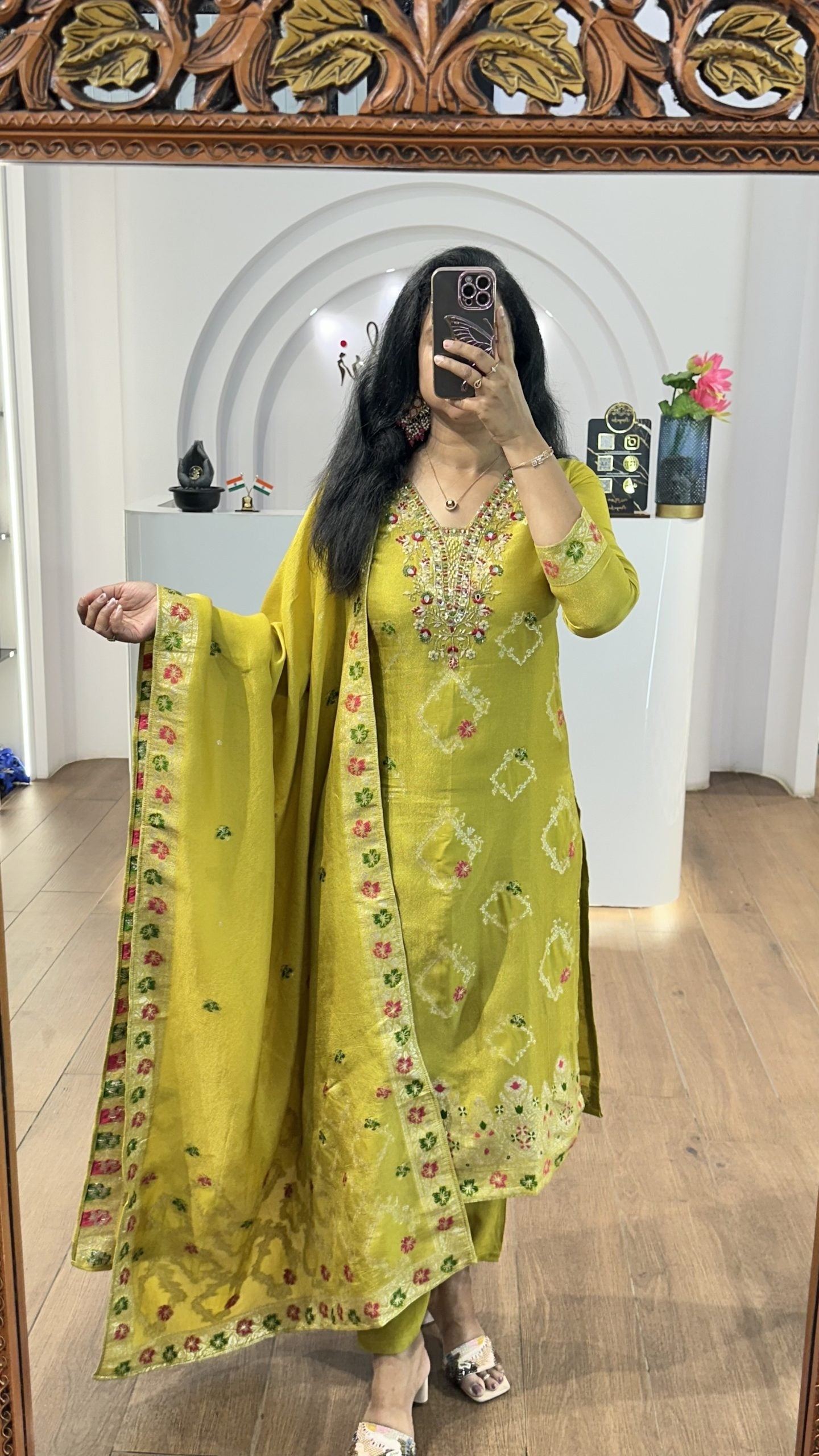 Light Green Tissue Floral Handworked Kurti