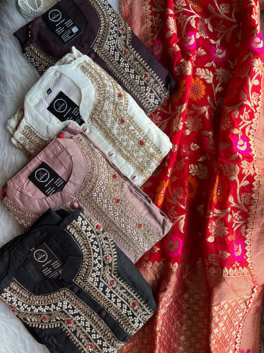 “AAMNA” Dola Silk Hand Embroidered Suit Set With Banarasi Dupatta ✨