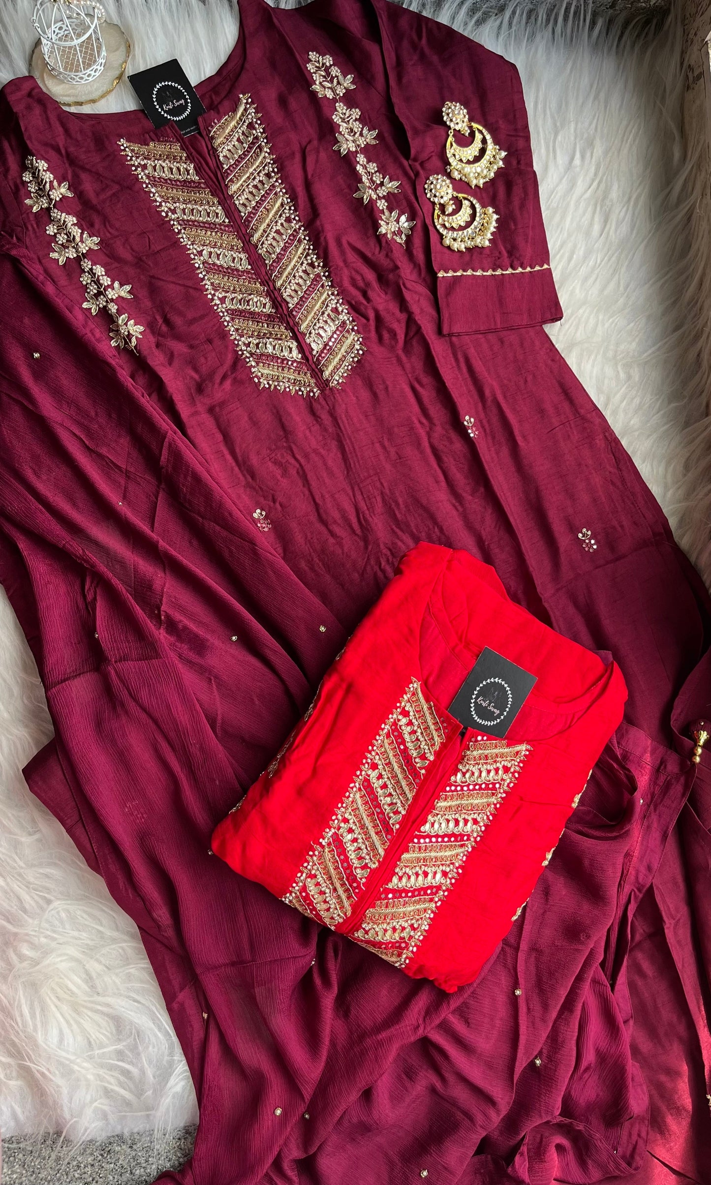 “AAHANA” Dola Silk Party Wear Suit Set With Zardosi & Gota Handwork