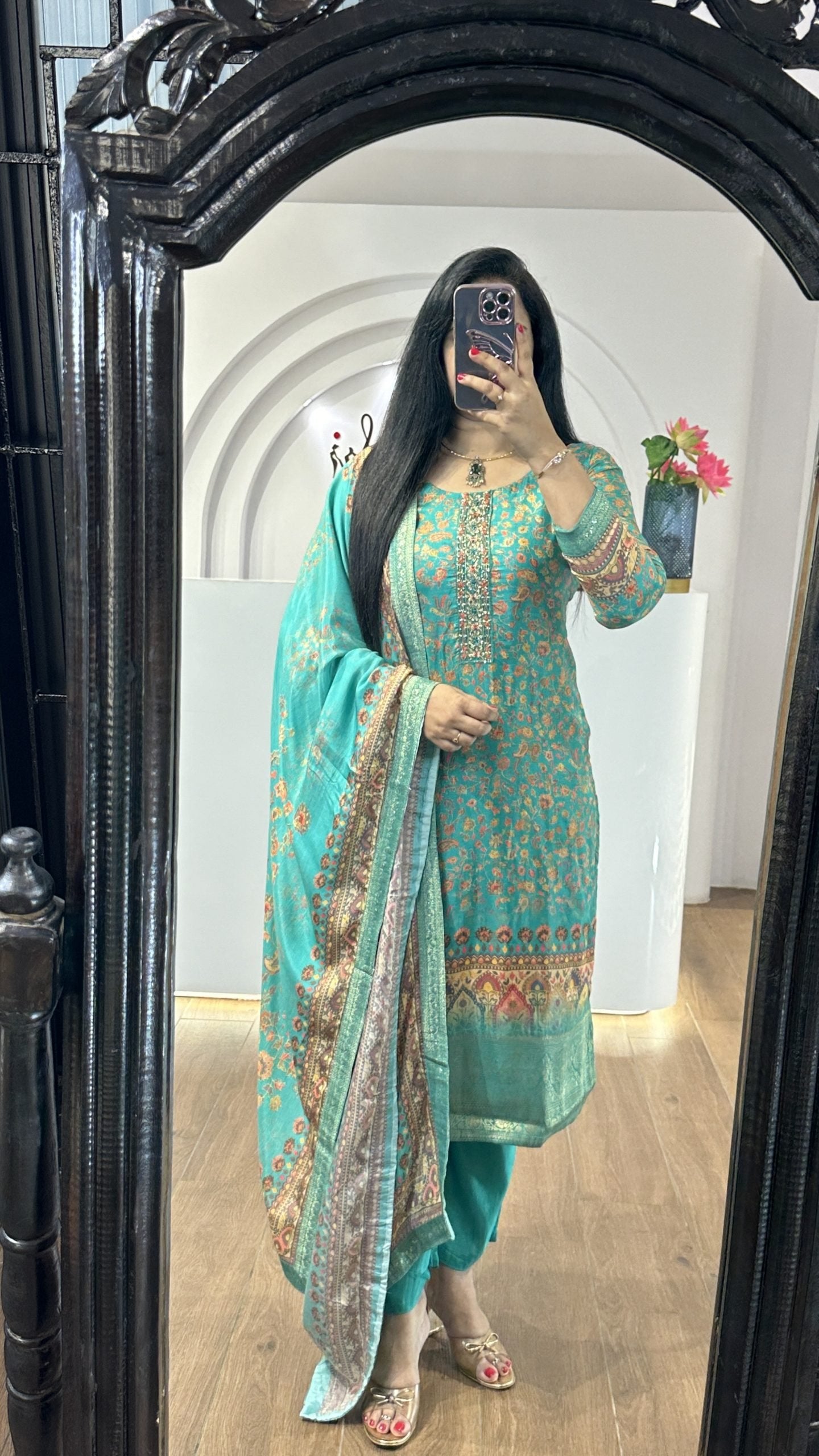 Blue Handworked Round Neck Kurti (HK15)