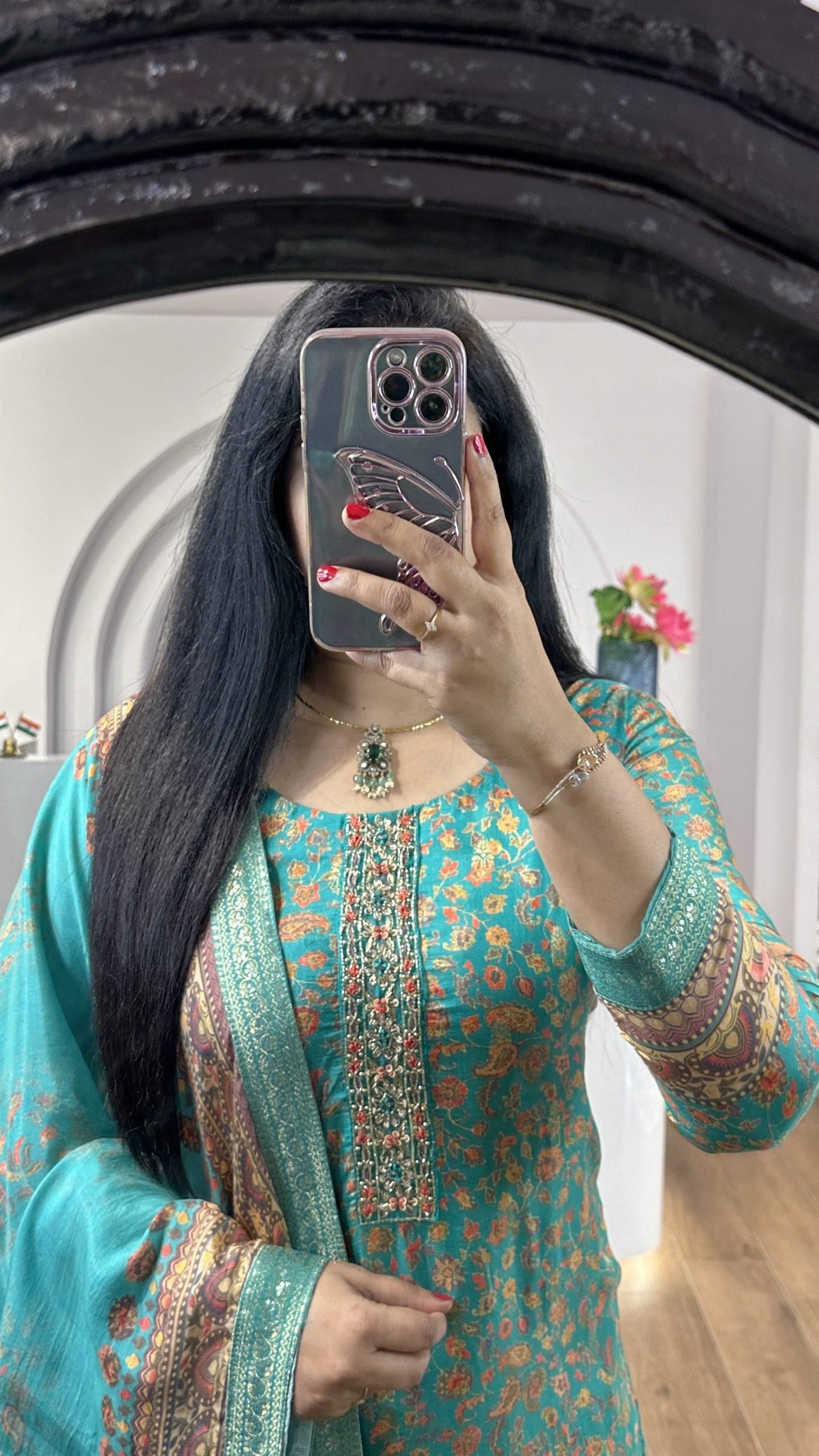 Blue Handworked Round Neck Kurti (HK15)