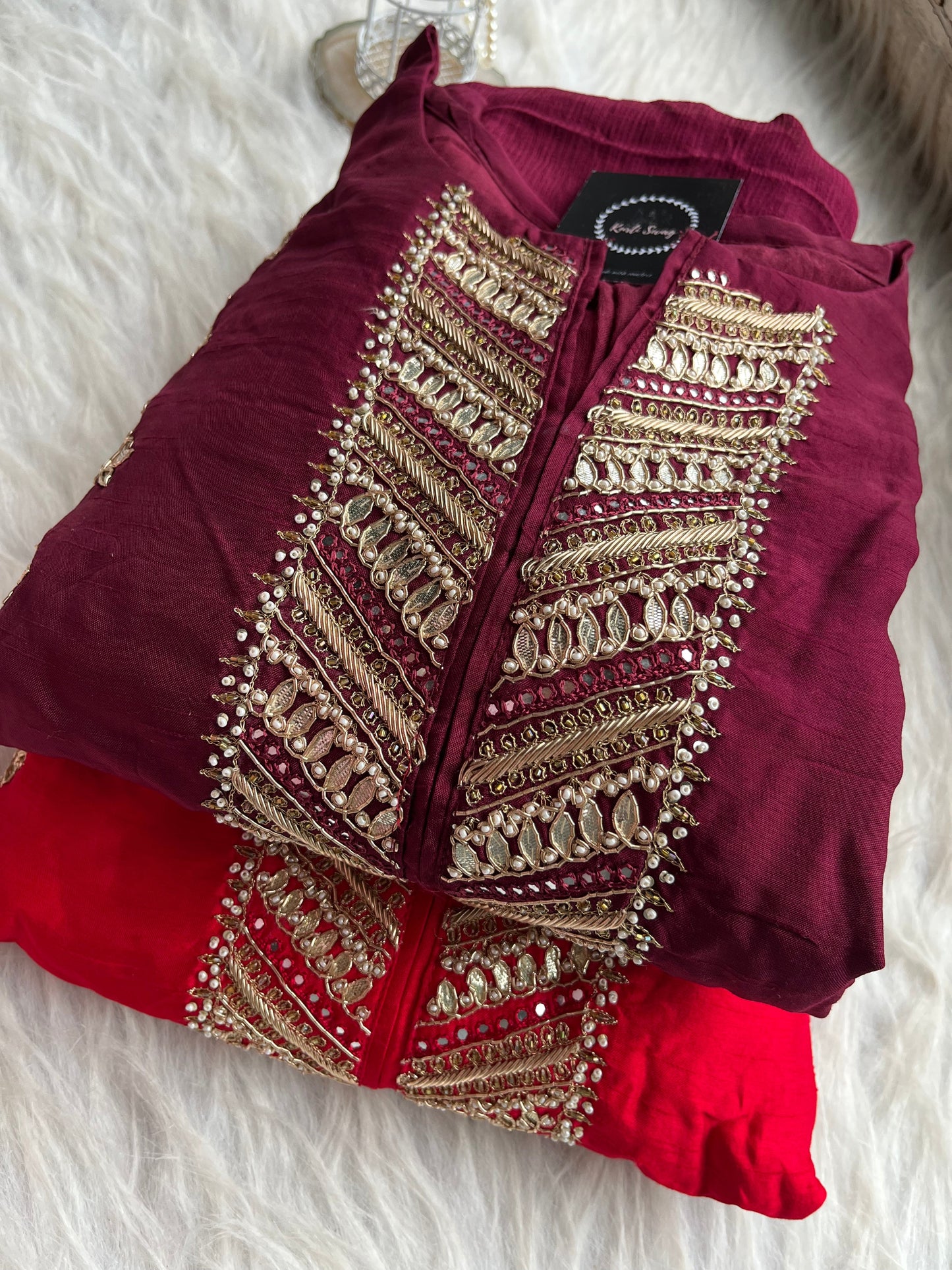“AAHANA” Dola Silk Party Wear Suit Set With Zardosi & Gota Handwork