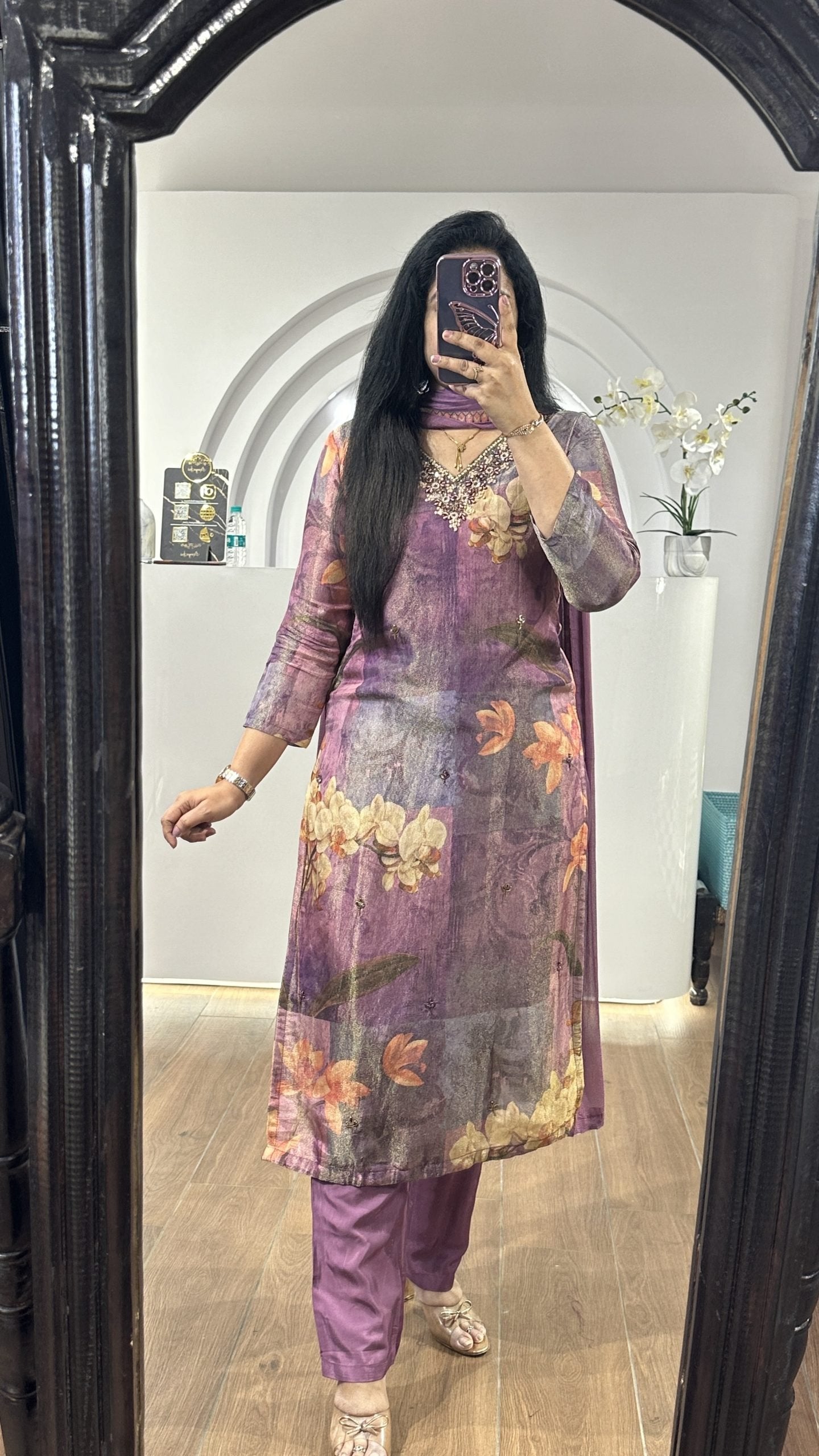 Lavender Tissue V Neck Kurti