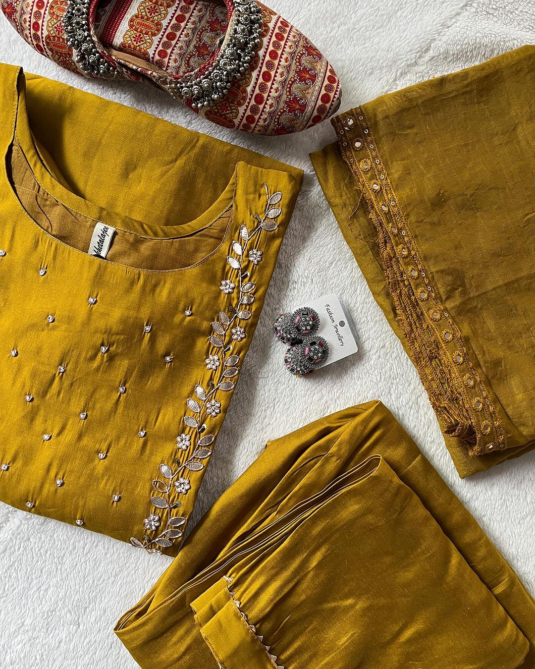 Neck work Readymade kurta pant with Dupatta set