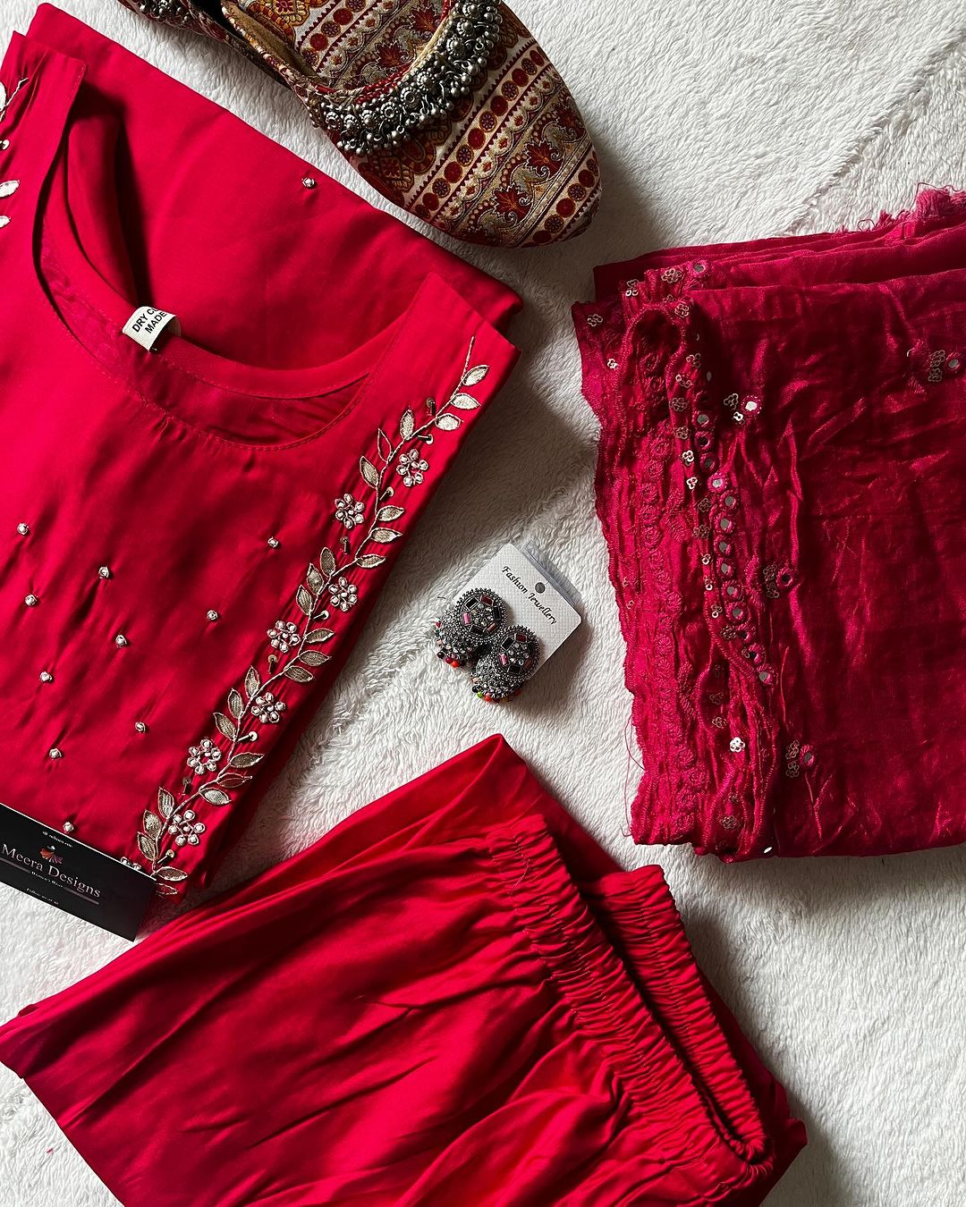 Neck work Readymade kurta pant with Dupatta set
