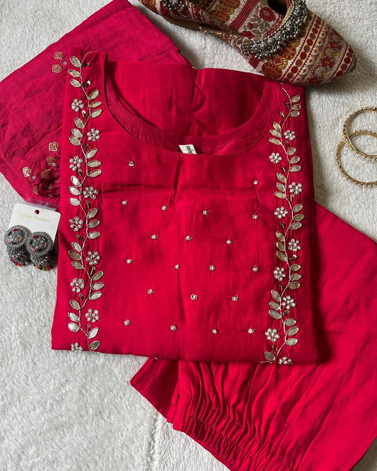 Neck work Readymade kurta pant with Dupatta set