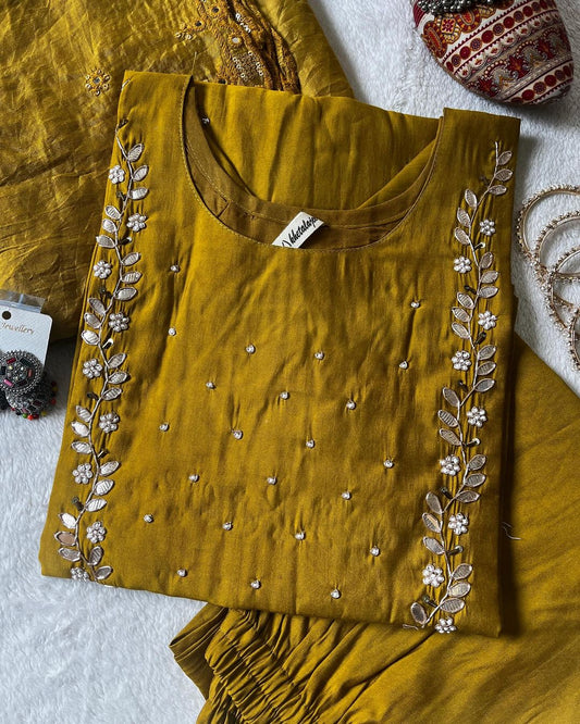 Neck work Readymade kurta pant with Dupatta set