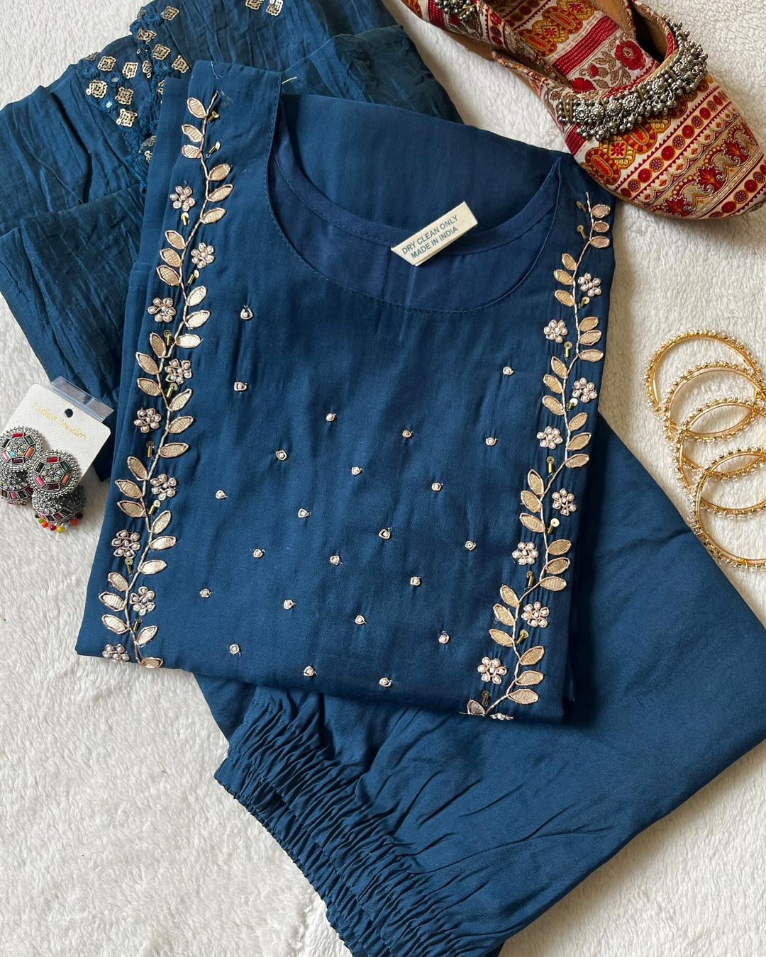 Neck work Readymade kurta pant with Dupatta set