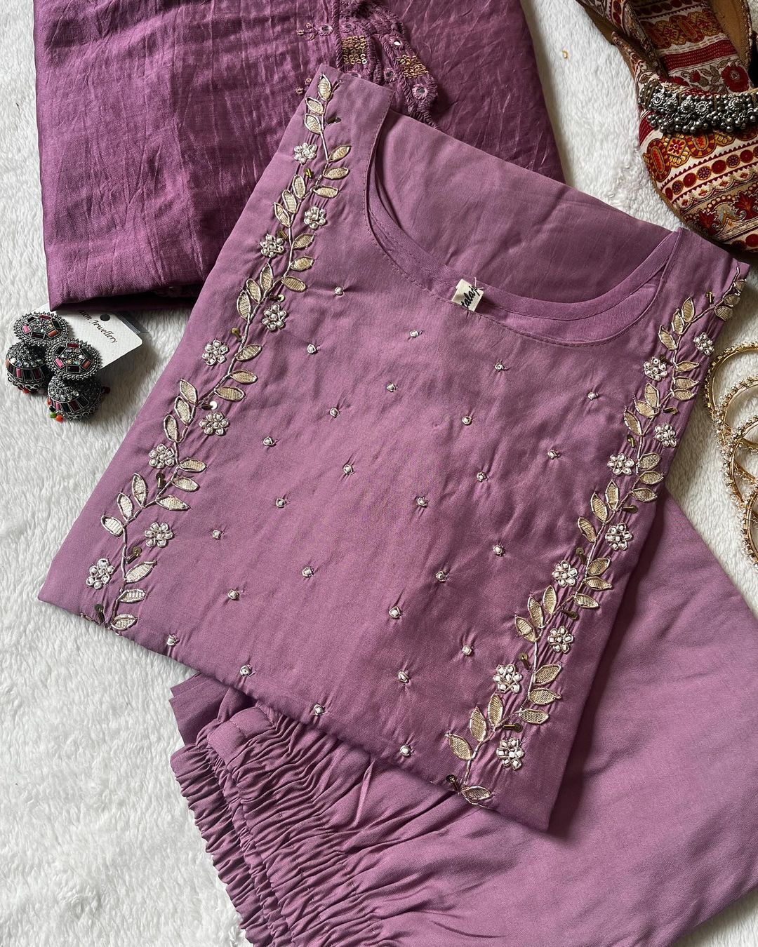 Neck work Readymade kurta pant with Dupatta set