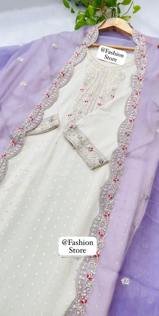 lavender Kurti set with embroidery