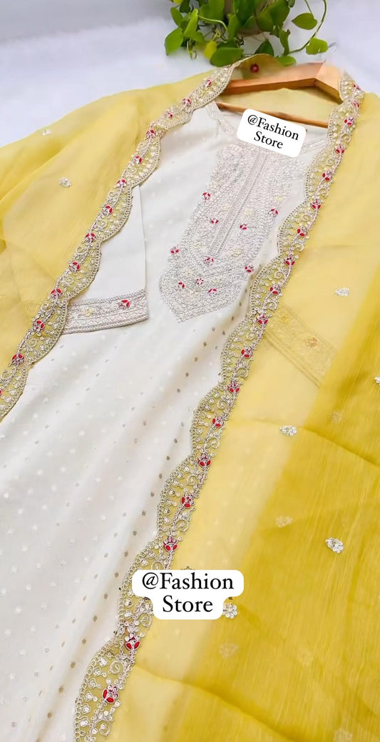 Yellow Kurti set with embroidery