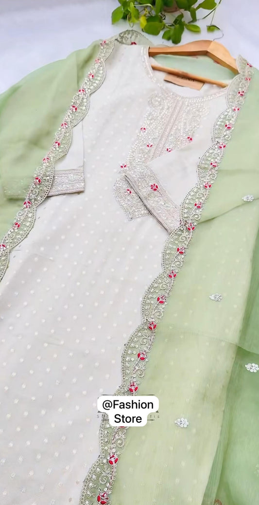 Green Kurti set with embroidery
