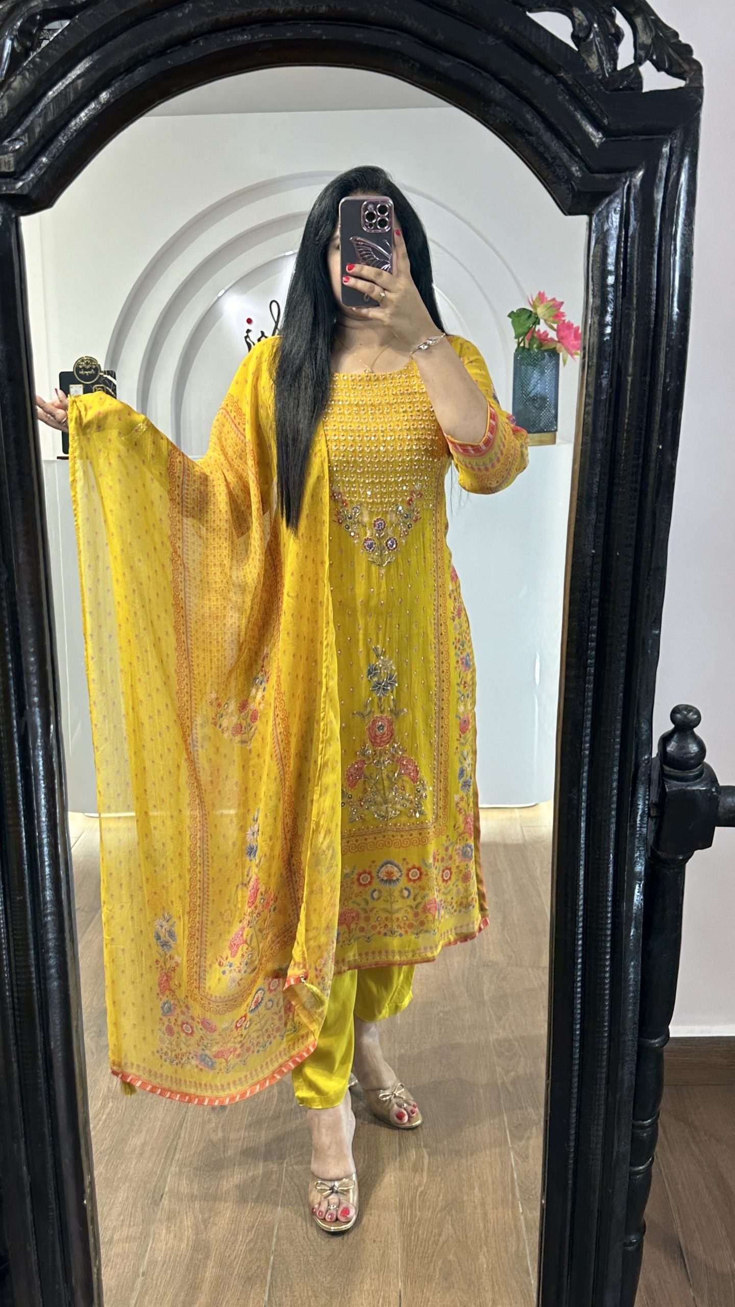 Yellow Handworked Round Neck Kurti (HK12)