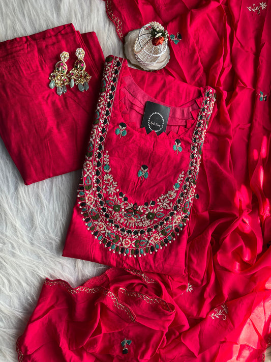 “AASHNA” Pink Dola suit with hand embroidery - Festive Wear