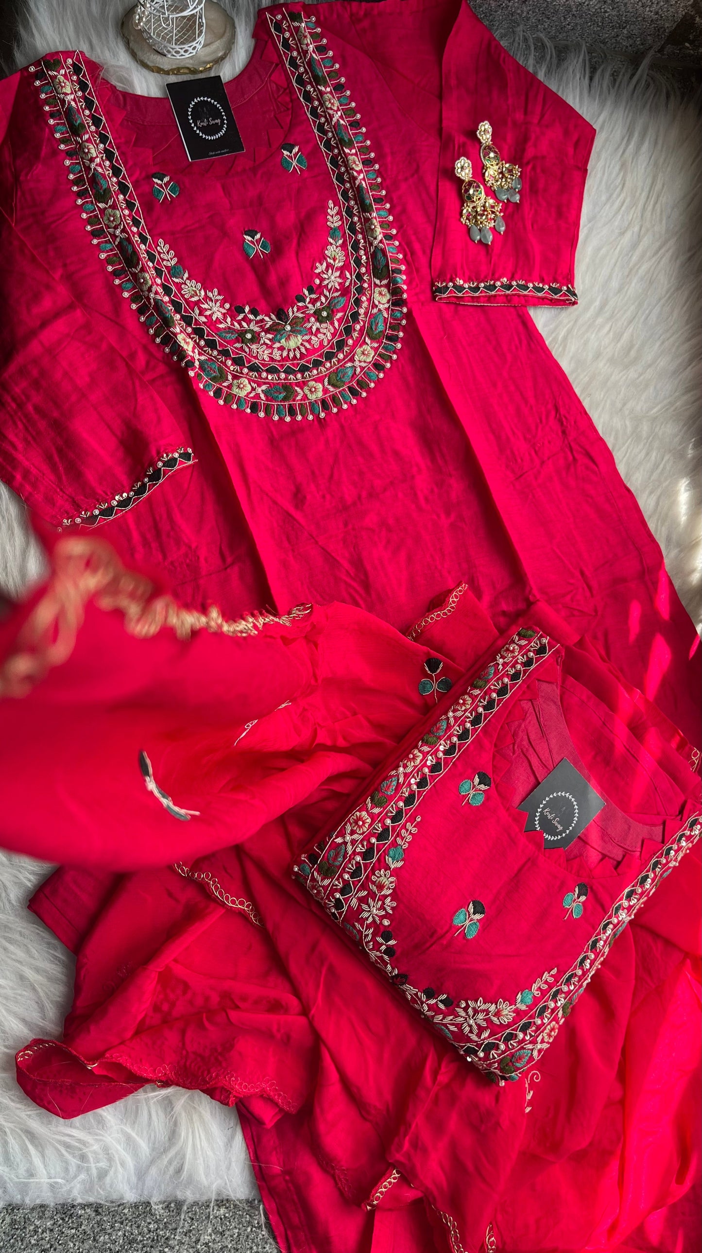 “AASHNA” Pink Dola suit with hand embroidery - Festive Wear